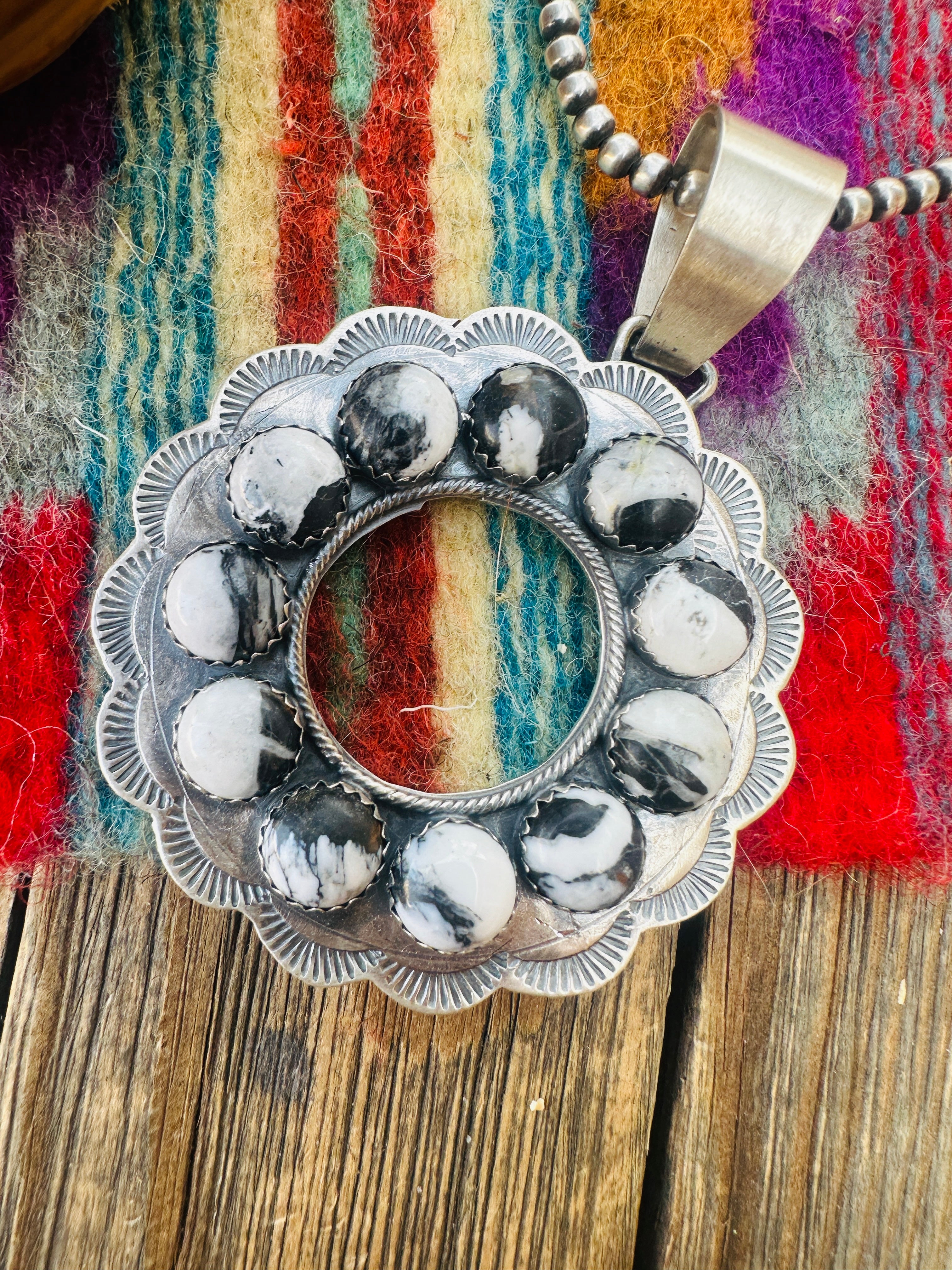 Handcrafted Sterling Silver & White Buffalo Pendant by Bobby Johnson