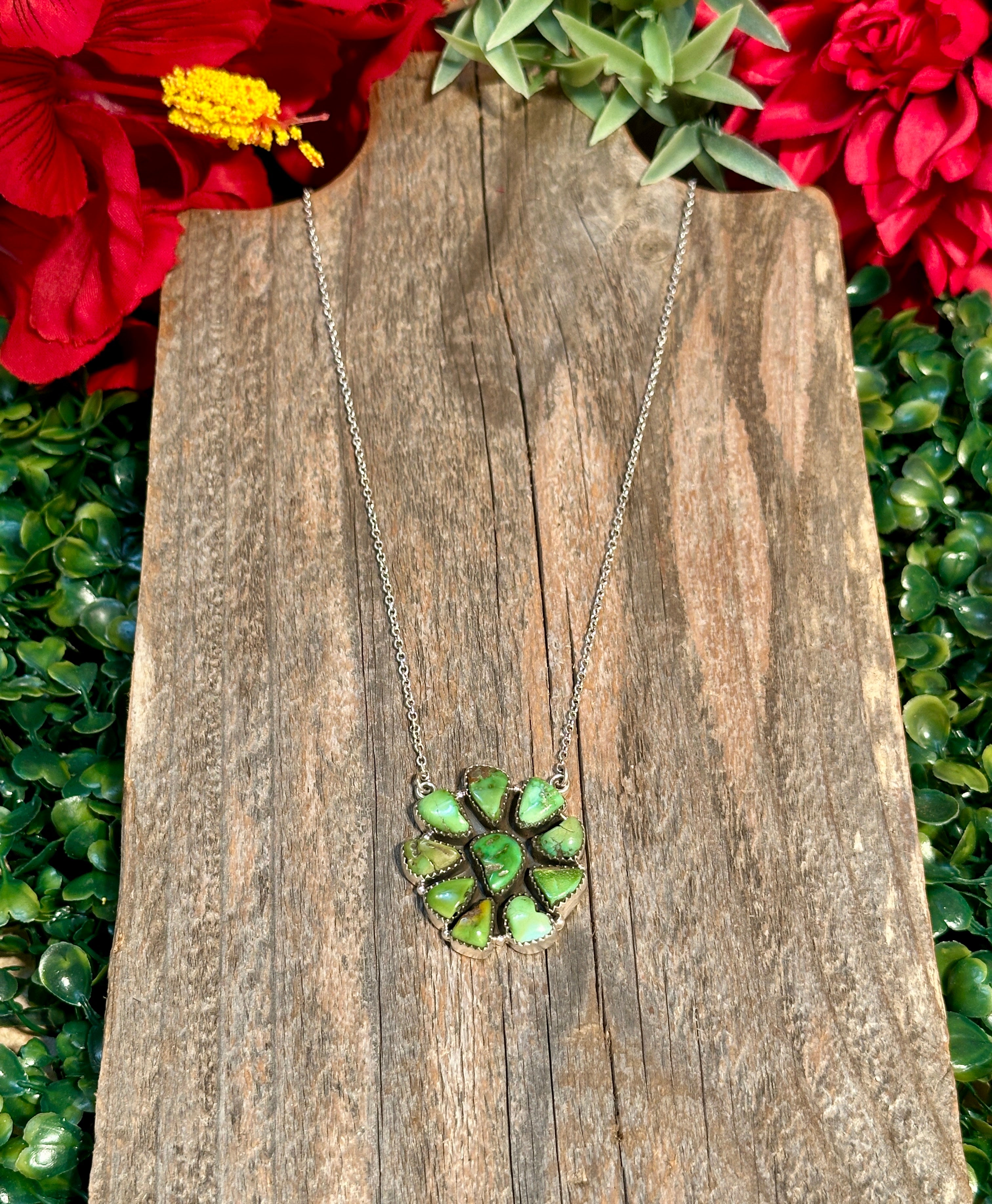 Handmade Sonoran Mountain Turquoise Cluster & Sterling Silver Necklace