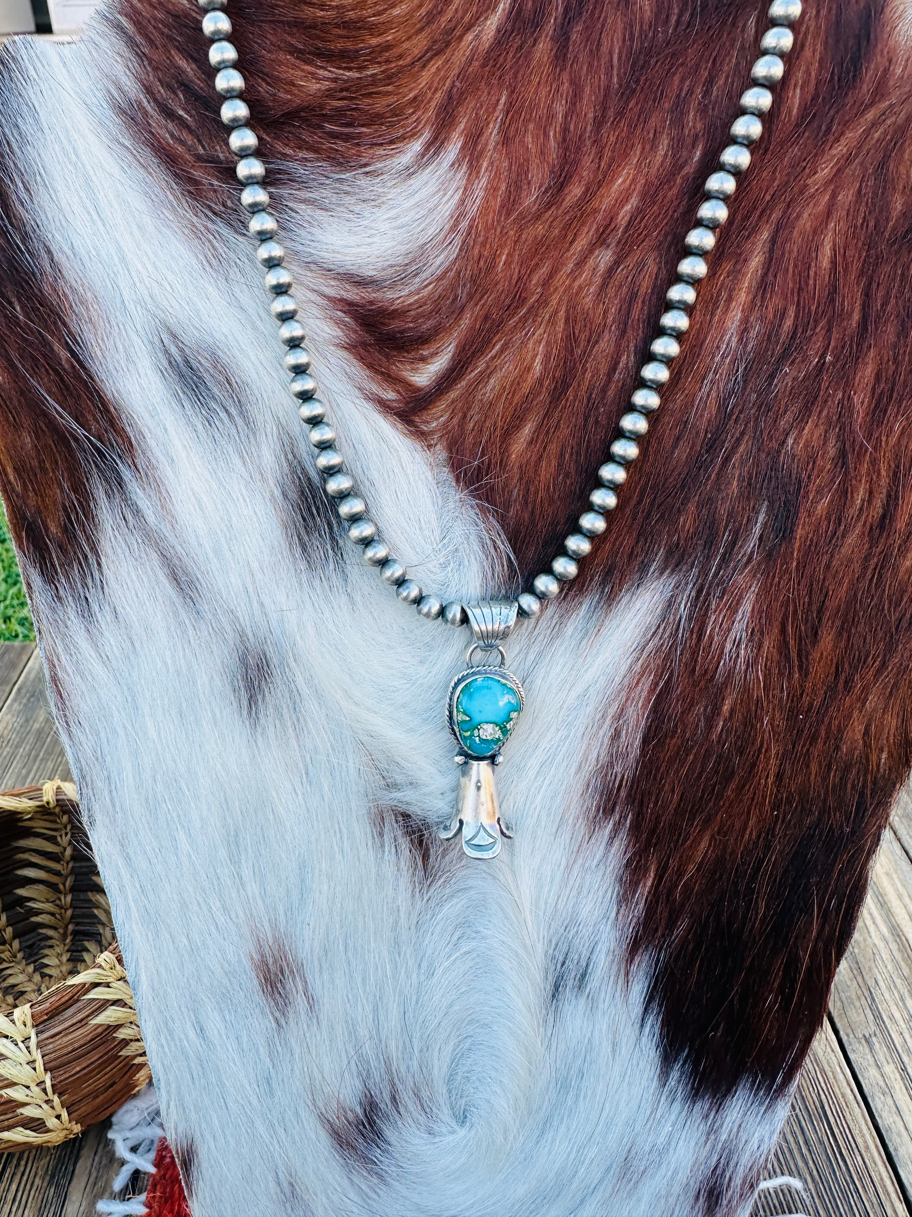 Handcrafted Turquoise & Sterling Silver Beaded Blossom Necklace