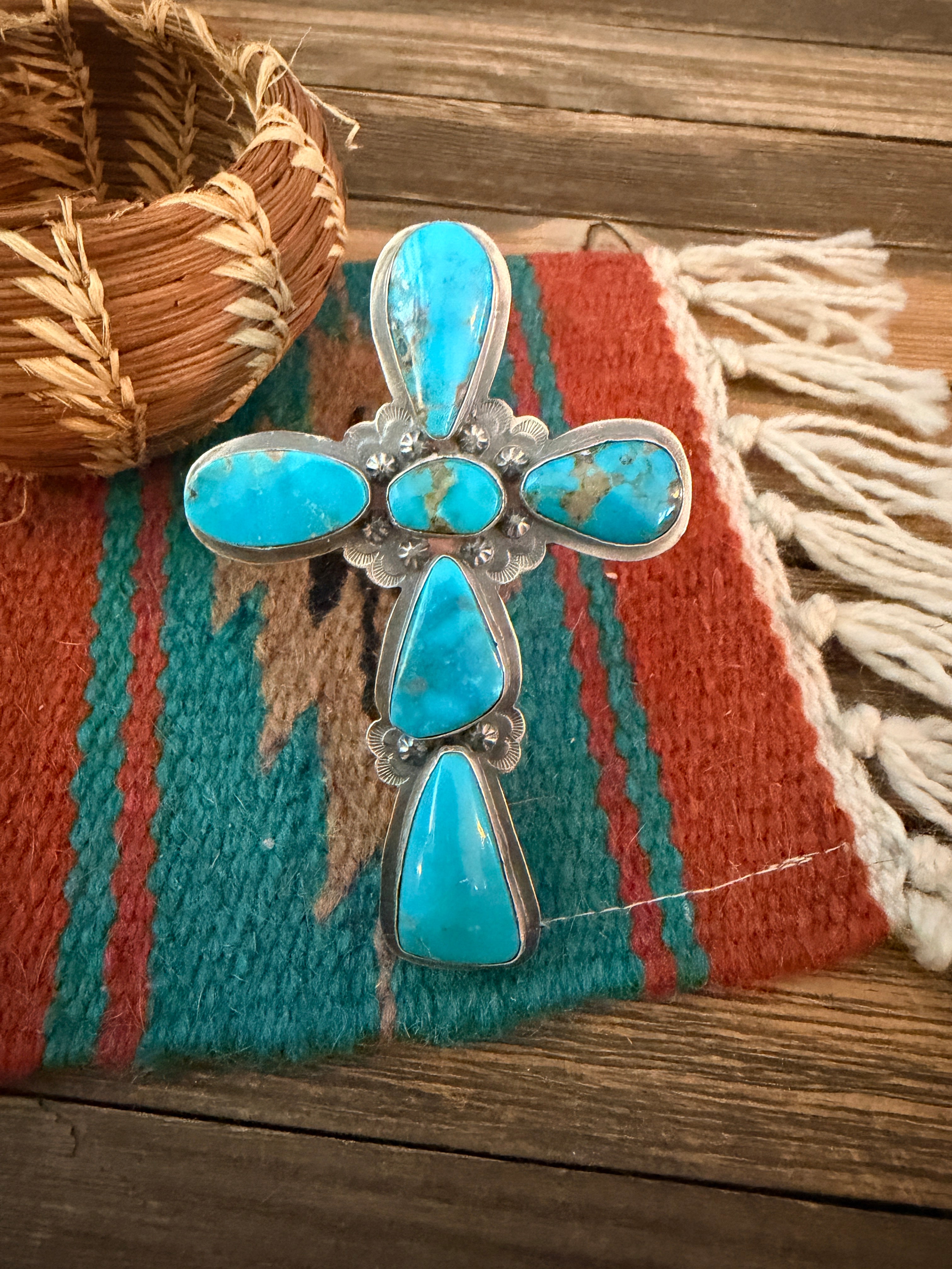 Handcrafted Turquoise & Sterling Silver Cross Cuff Bracelet
