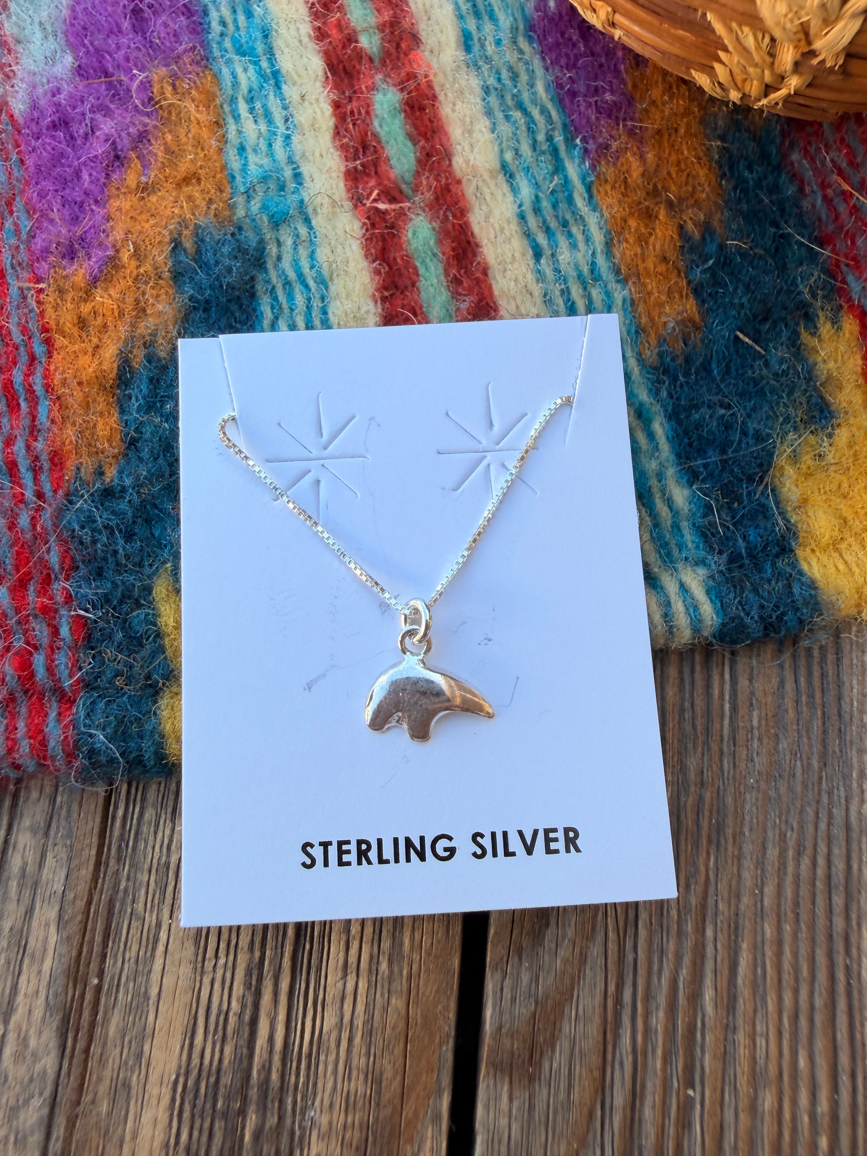Handcrafted 16” Sterling Silver Fetish Bear Necklace