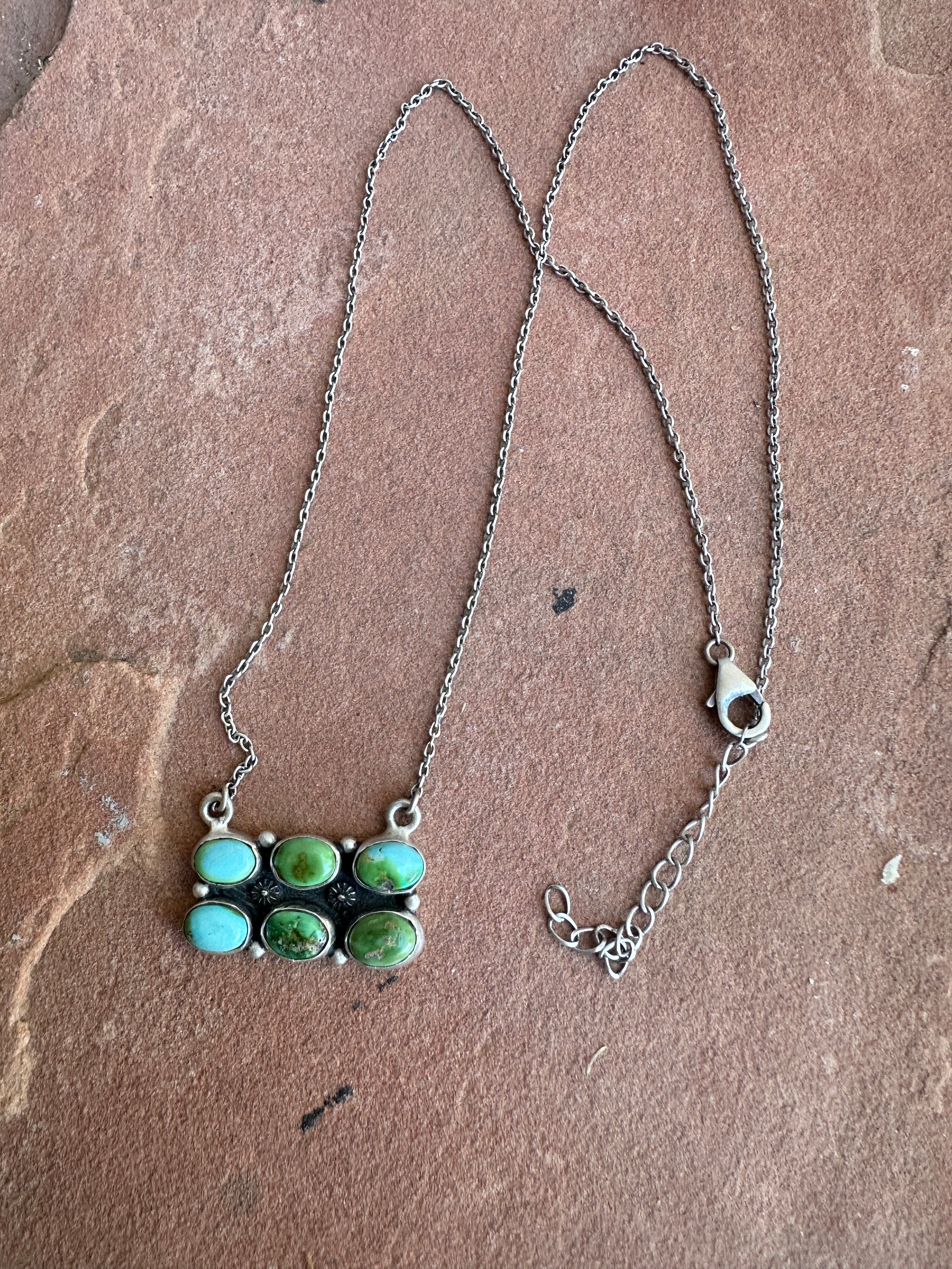 Beautiful Handmade Sterling Silver & Sonoran Mountain Turquoise 6 Stone Bar Necklace