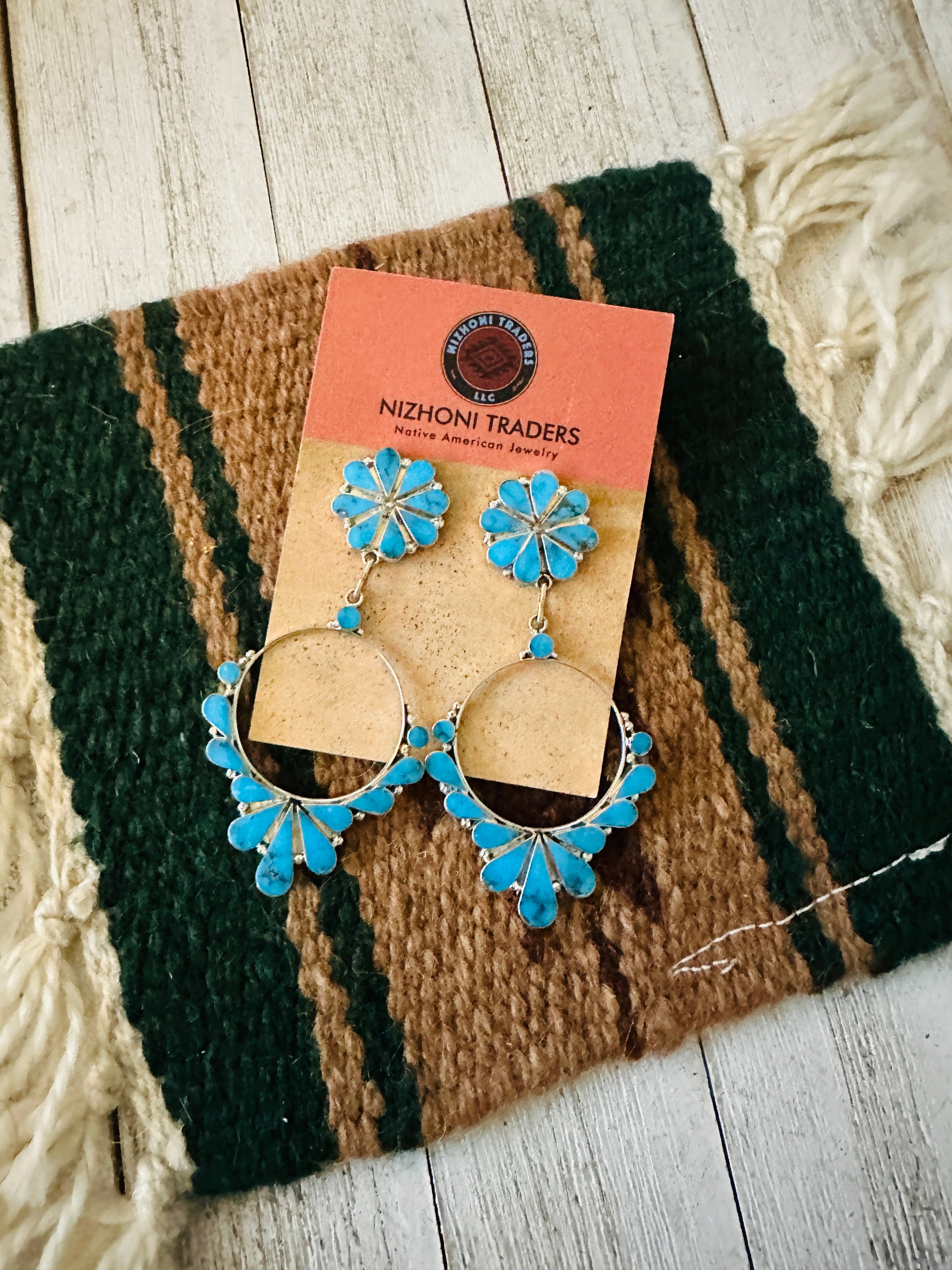 Zuni Sterling Silver & Turquoise Dangle Earrings