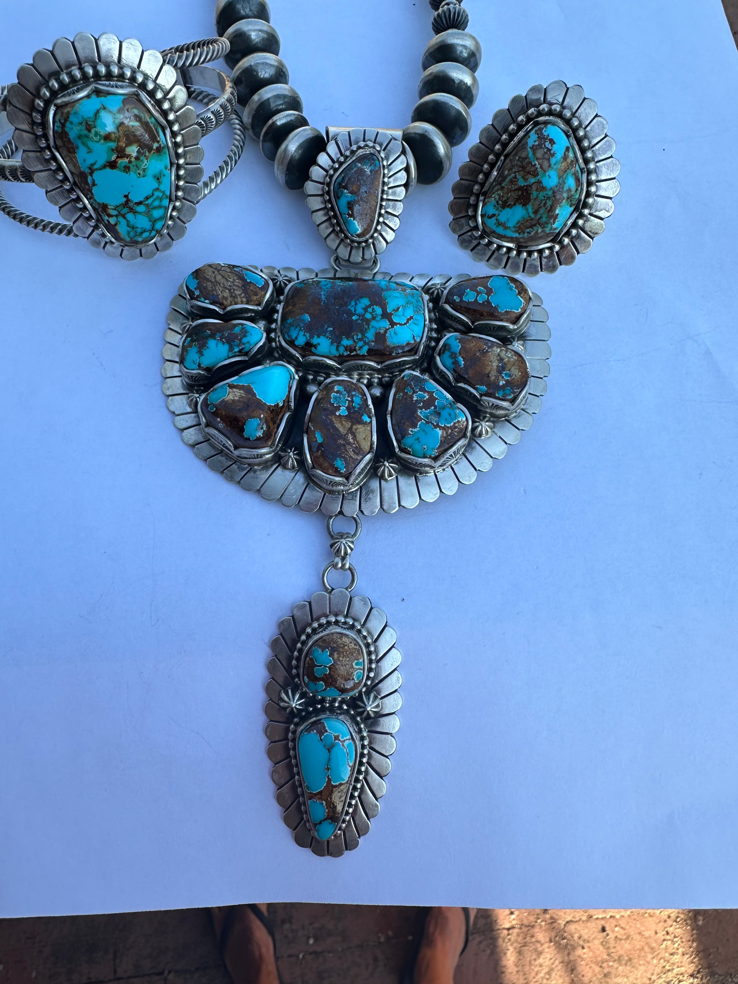 VINTAGE NATIVE TURQUOISE PENDANT & RING deals SET