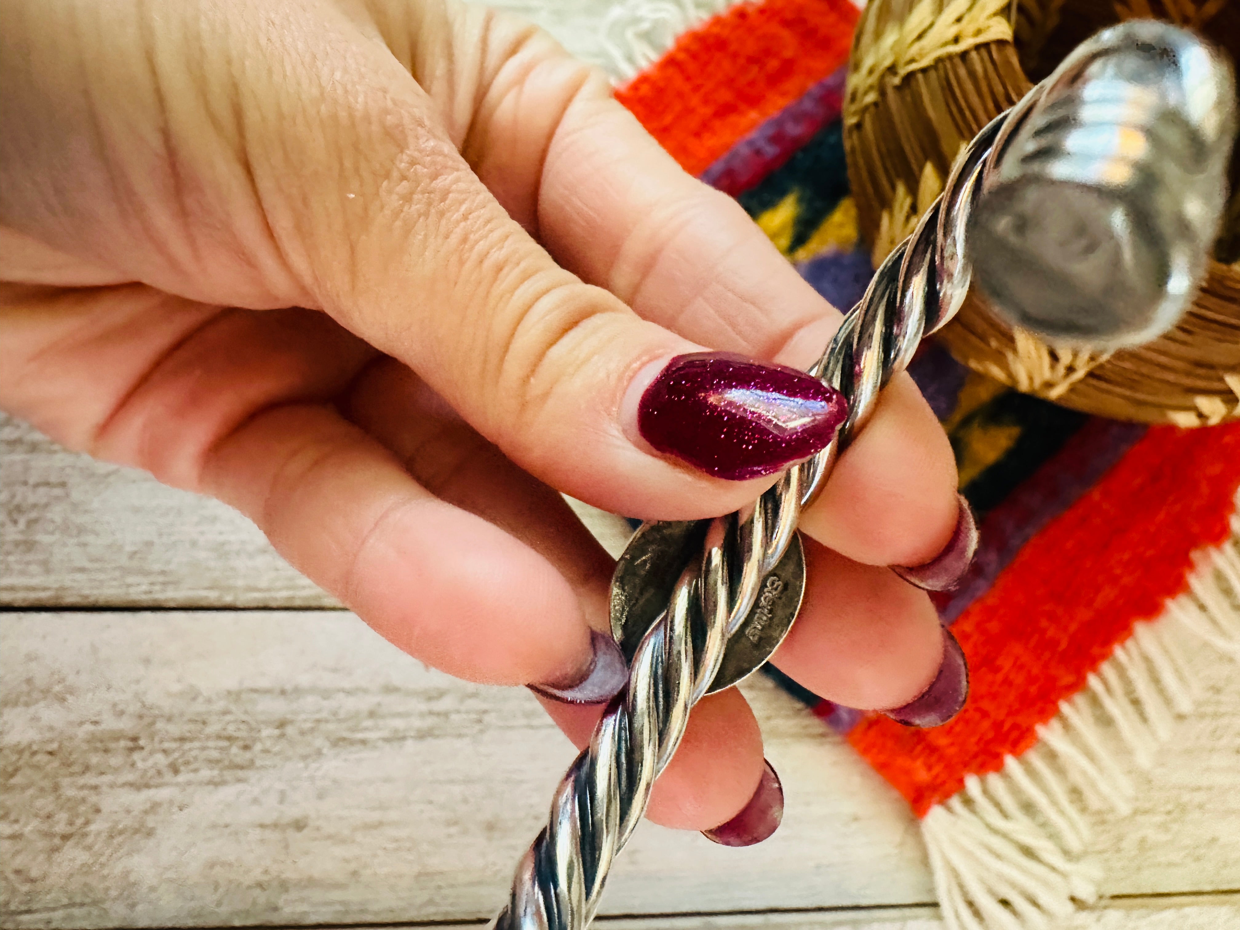 Navajo Twisted Sterling Silver & Orange Spiny Cuff Bracelet