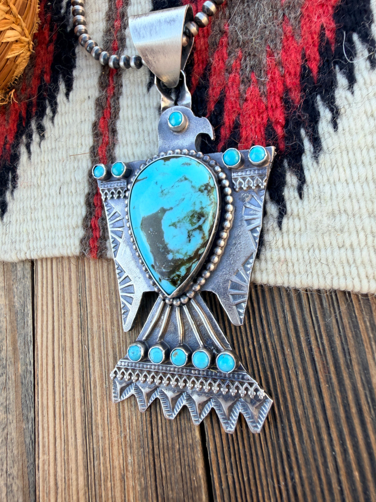 Handcrafted Sterling Silver & Turquoise Thunderbird Pendant by Shawn Cayatineto