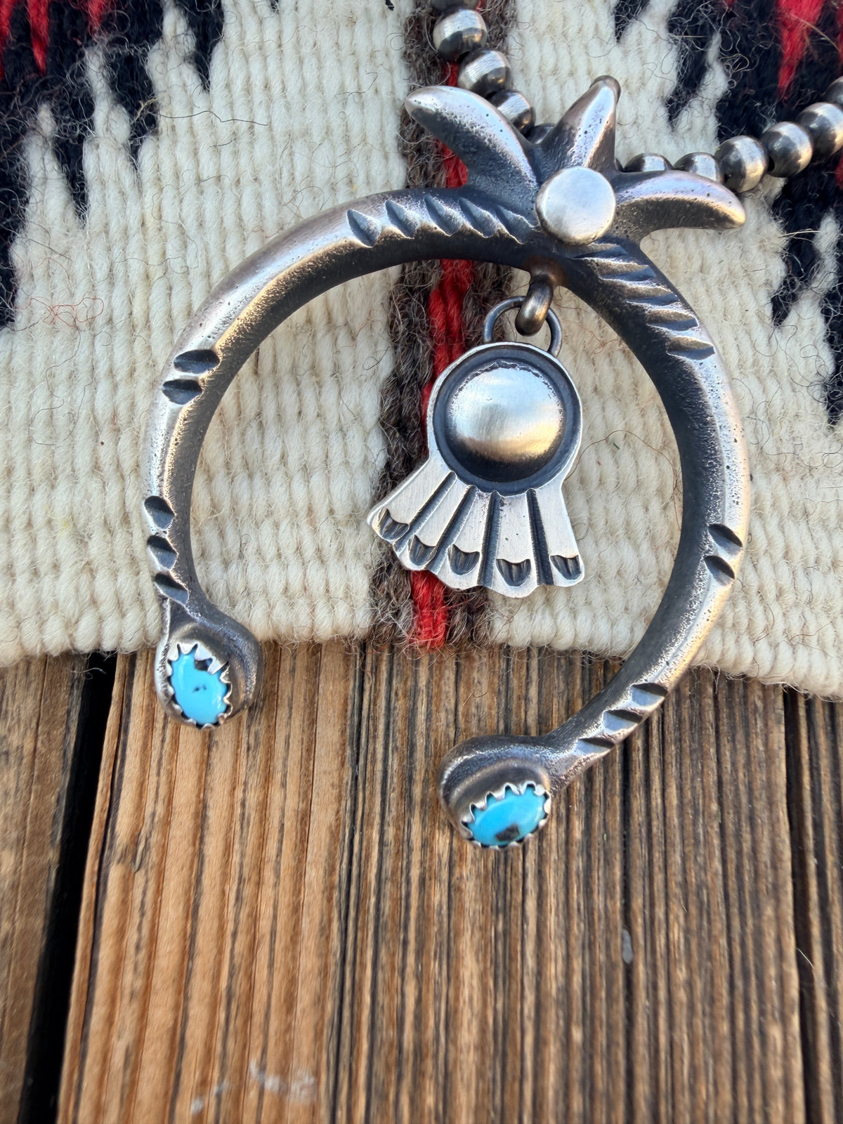 Handcrafted Sterling Silver & Turquoise Naja Pendant by Martha Cayatineto