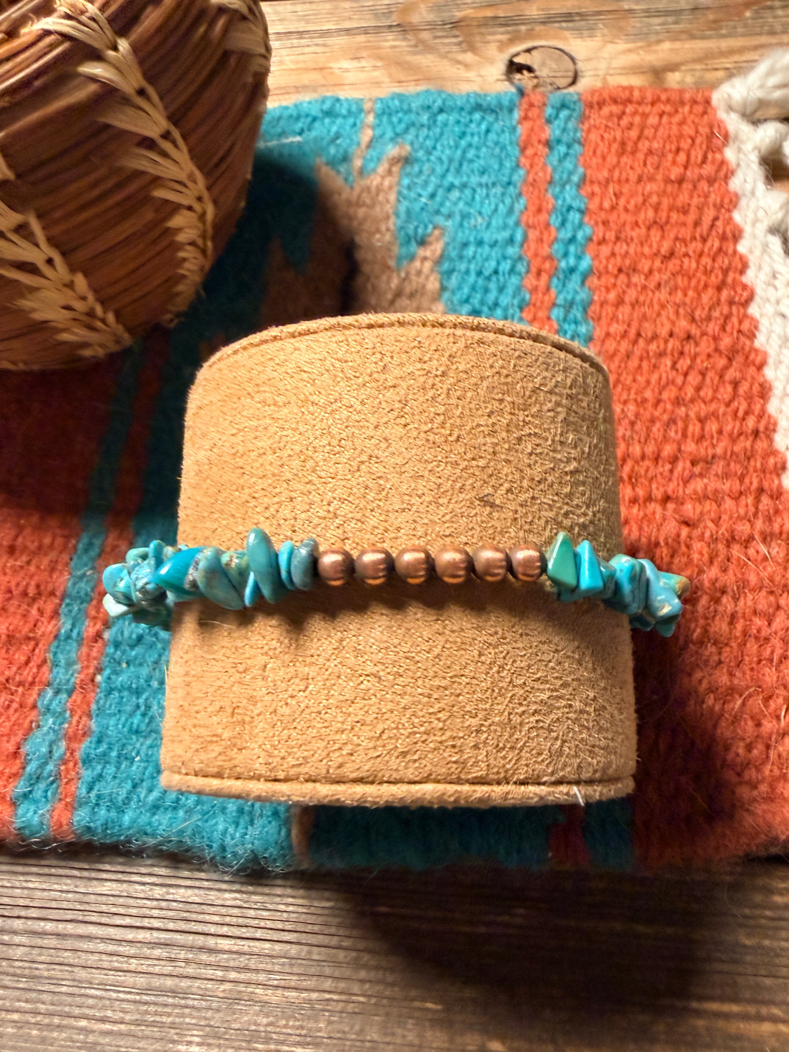 Handcrafted Turquoise & 4mm Copper Beaded Bracelet 7.5”