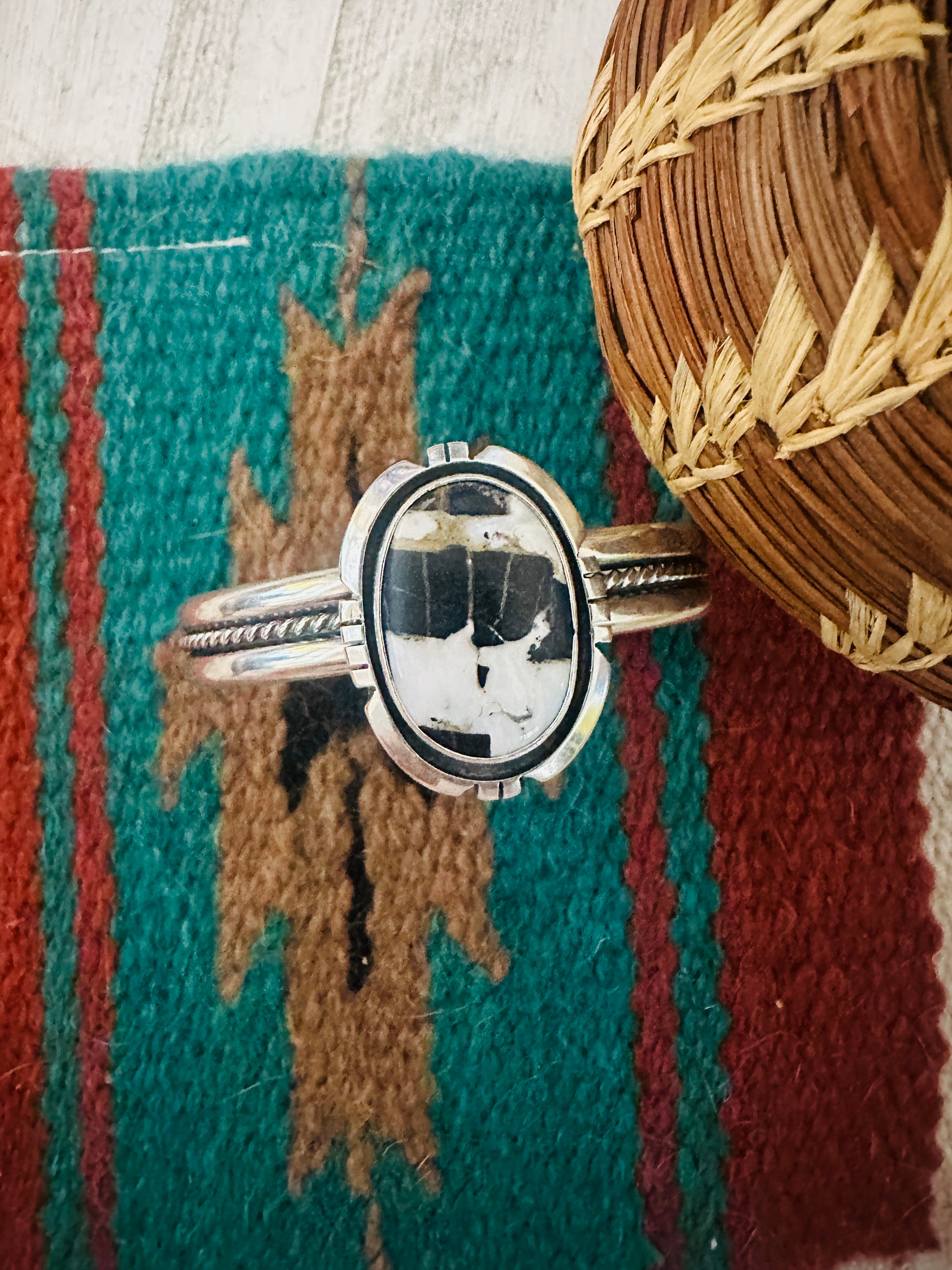 Navajo White Buffalo & Sterling Silver Cuff Bracelet