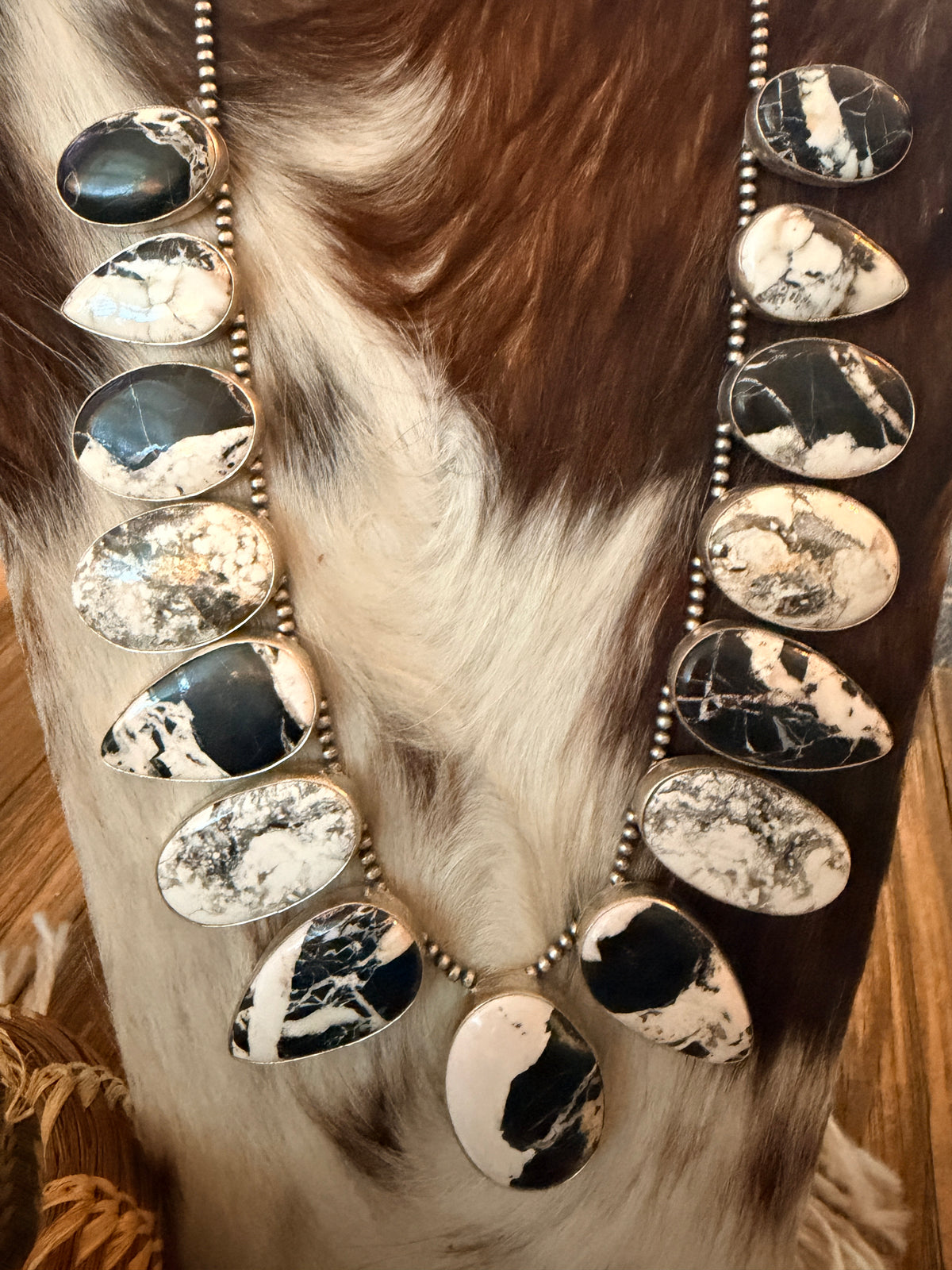 Handcrafted White Buffalo & Sterling Silver Necklace and Earring Set by Larry Kaye