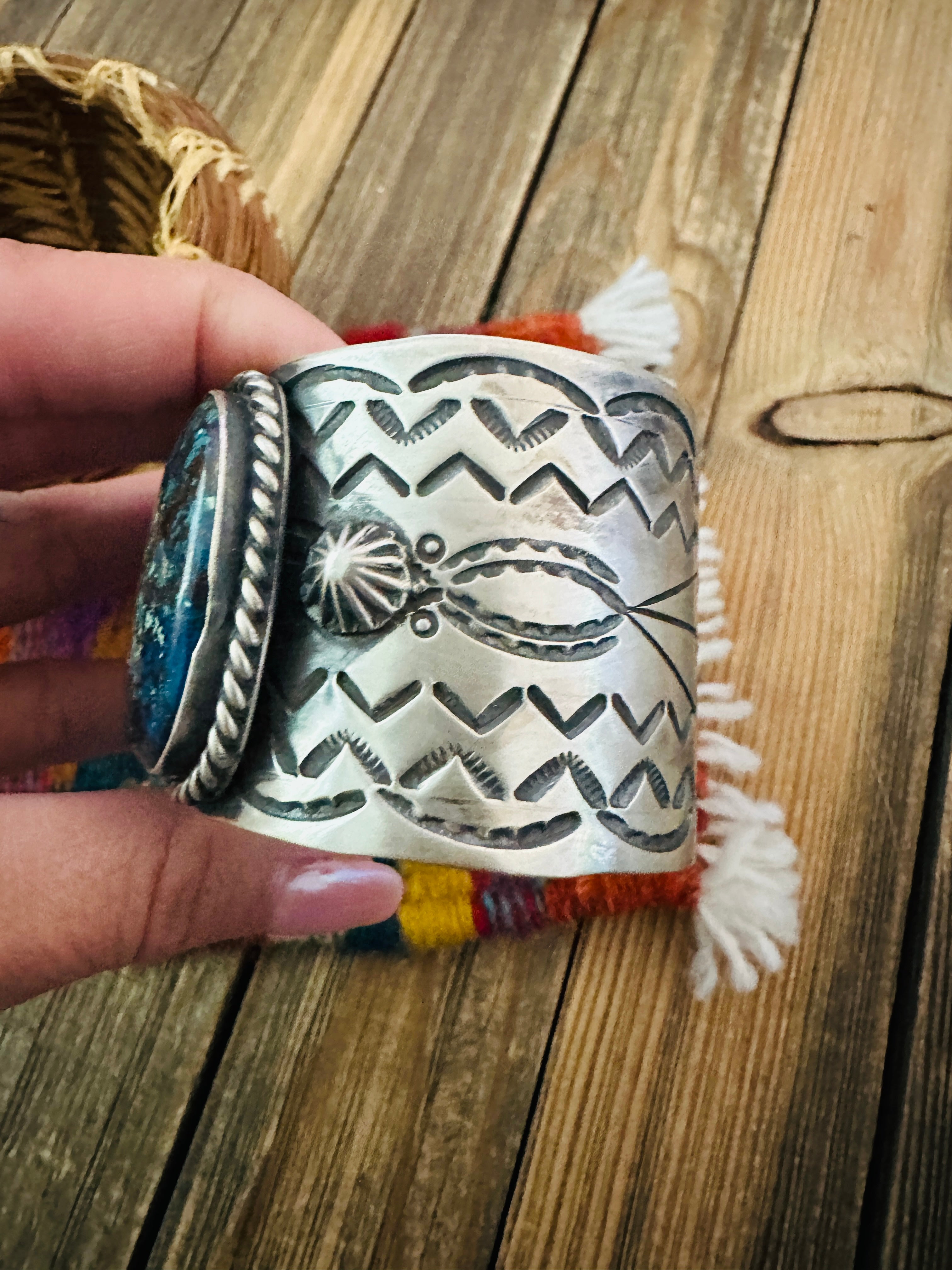 Handcrafted Sterling Silver & Azurite Chrysocolla Cuff Bracelet by Chimney Butte