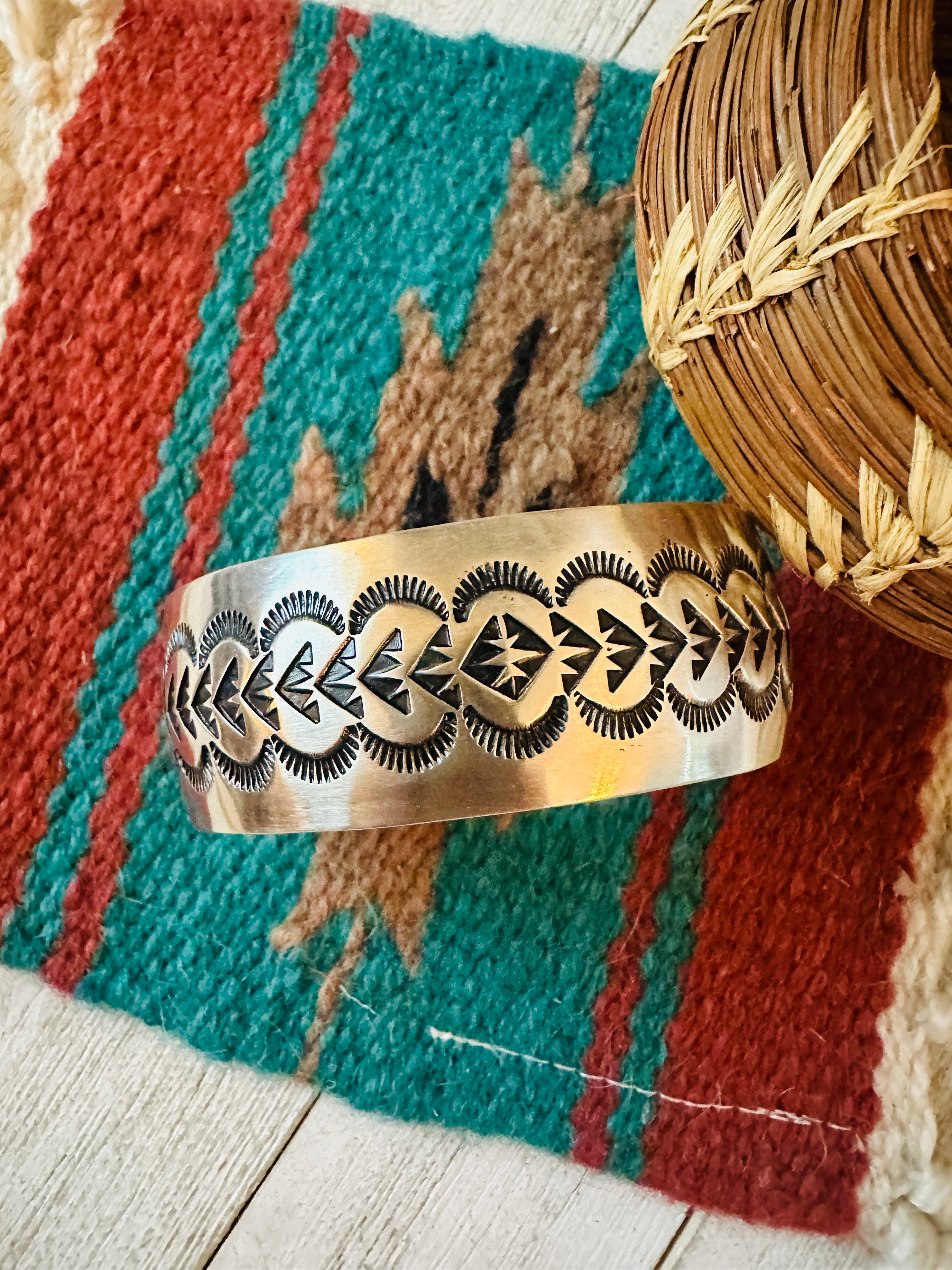 Navajo Hand Stamped Sterling Silver Cuff Bracelet