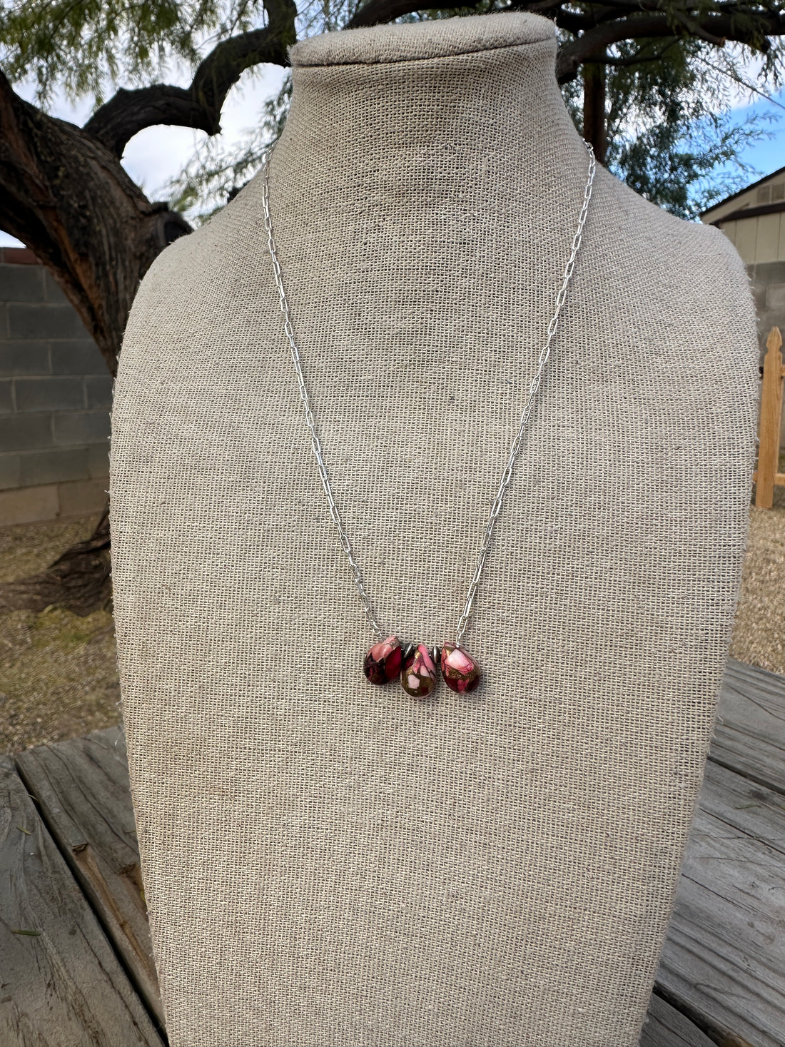 Tiny Dancer Handmade Sterling Silver & Dahlia Rose 3 Stone Necklace