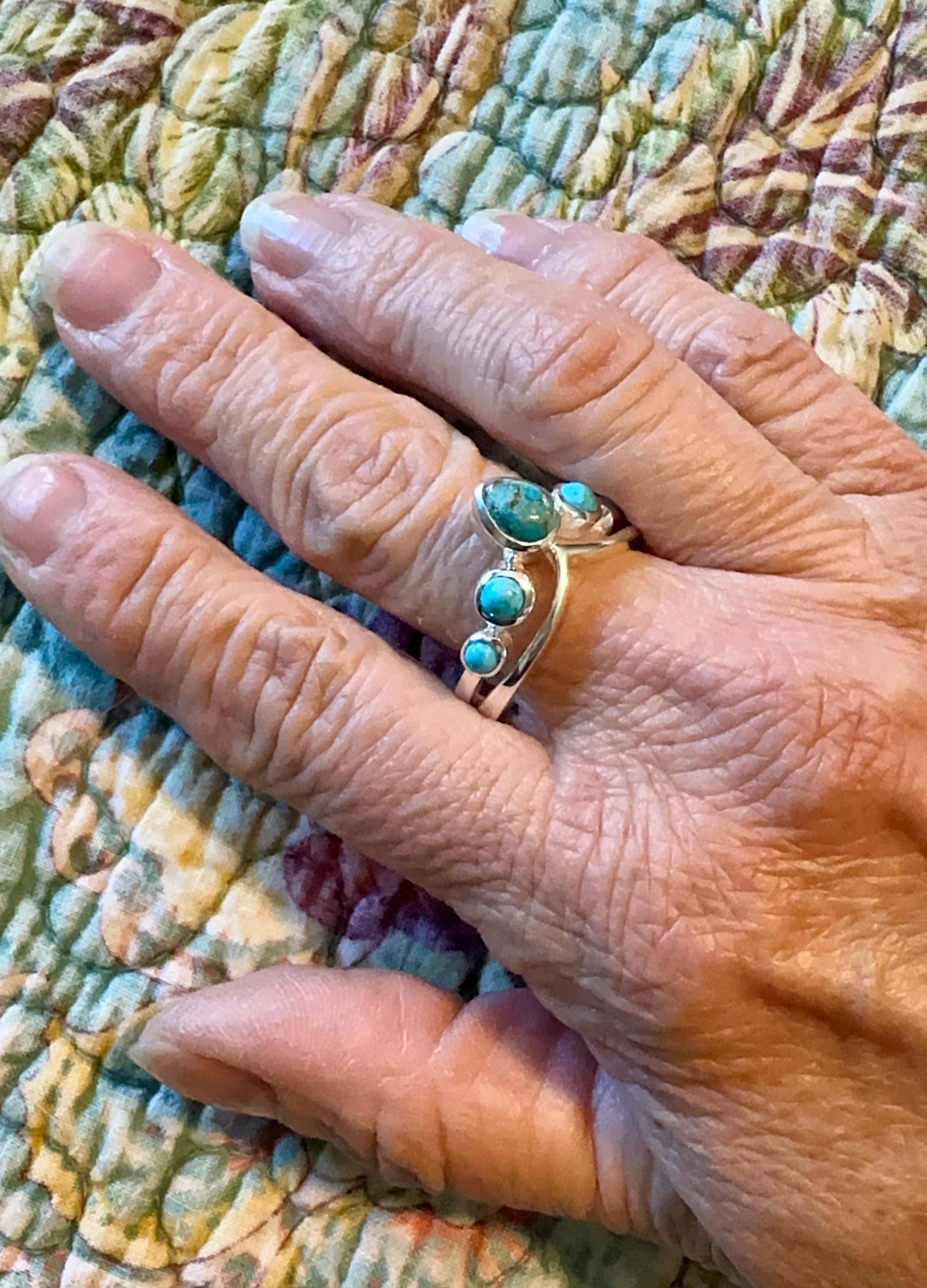 Four Stone Blue Copper Turquoise Sterling Silver Ring Size 8.5