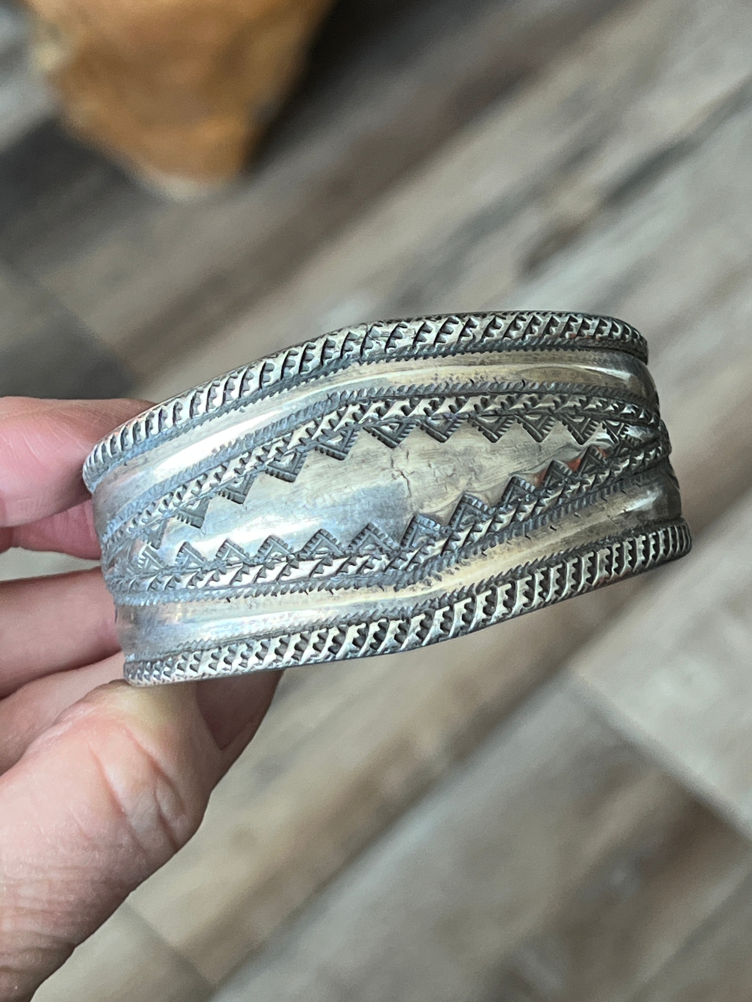 Hand Forged Old Pawn Sterling Silver Repousse Ingot Cuff Bracelet by Santa Fe Artist, Buffalo, The Monsoon