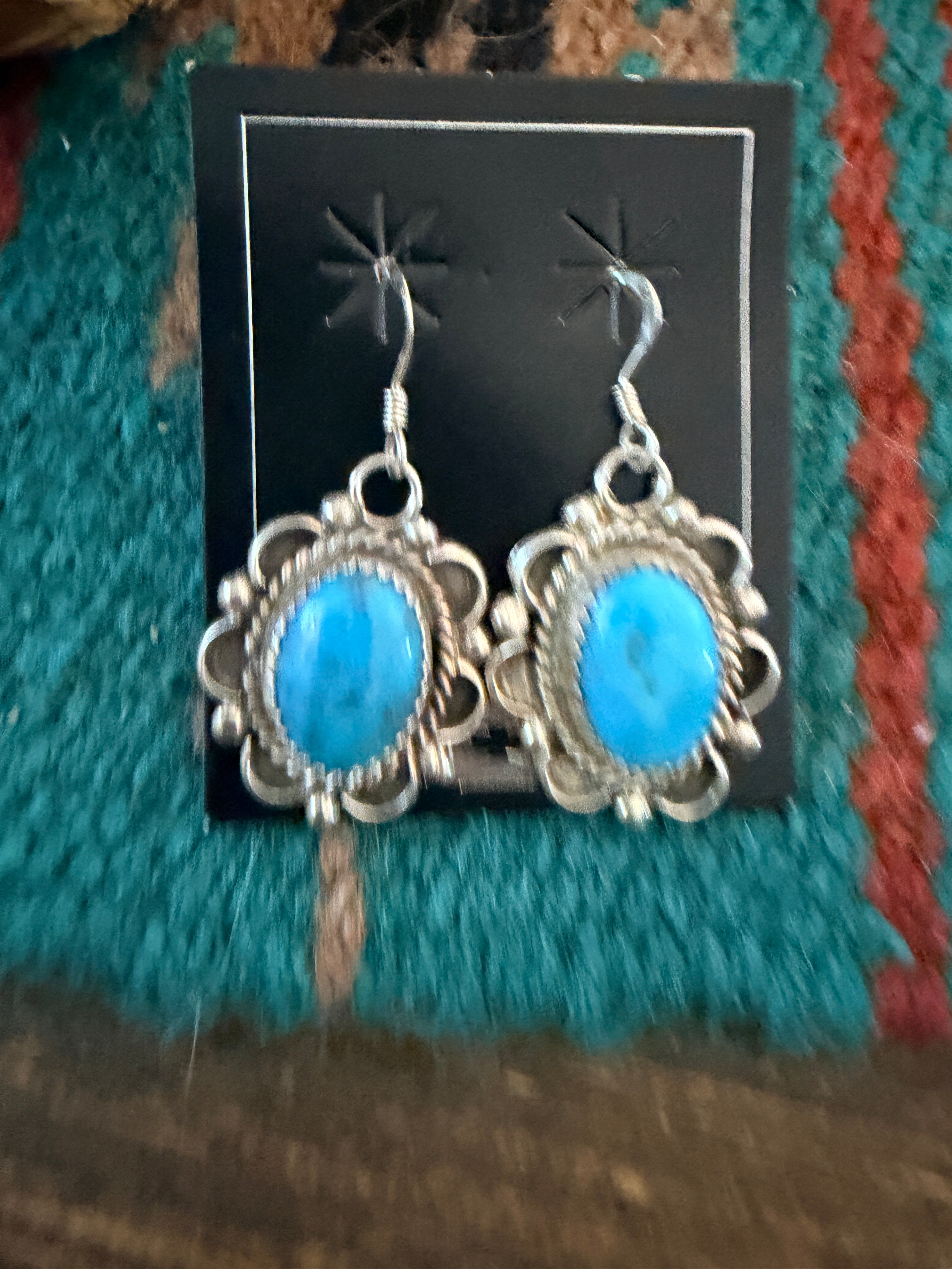 Handcrafted Kingman Turquoise & Sterling Silver Dangle Earrings