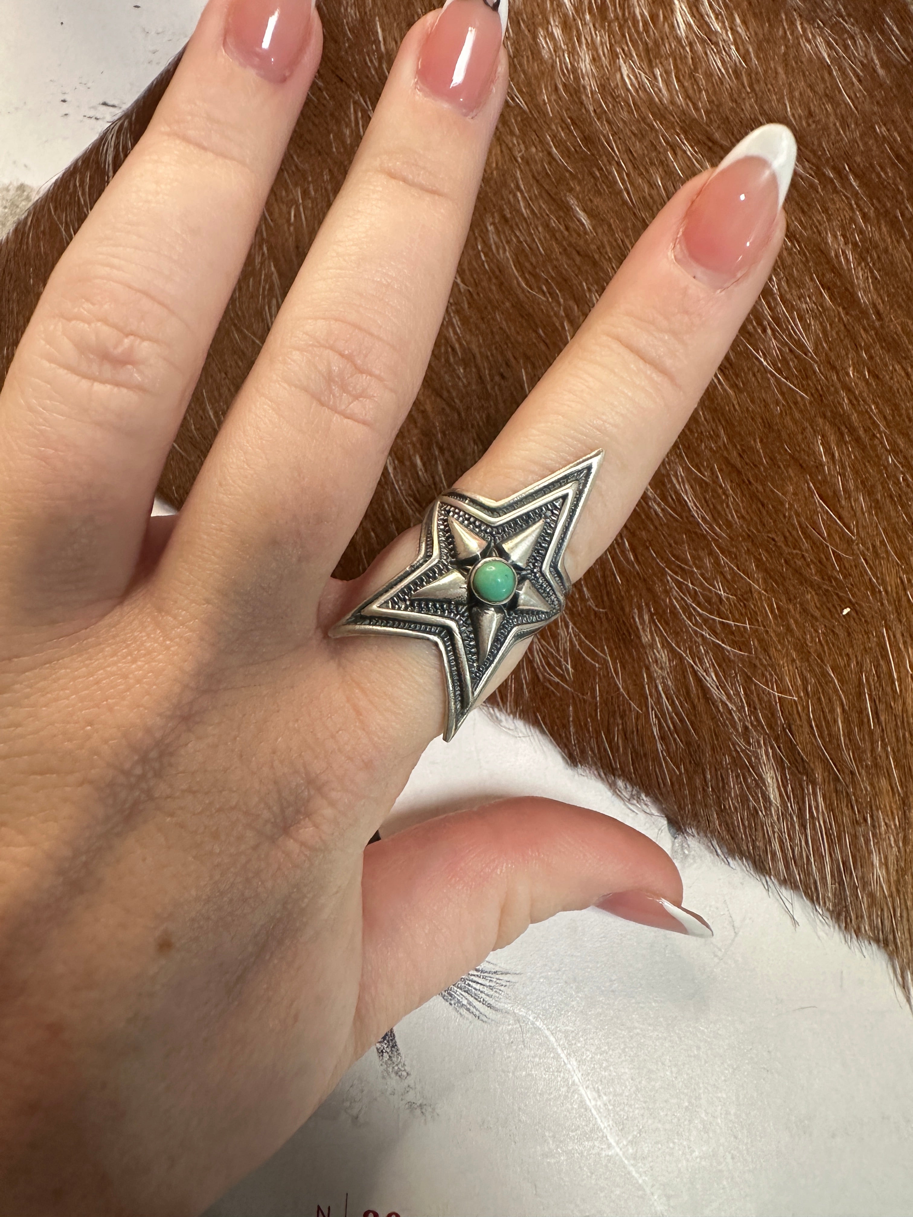 Beautiful Handmade Sterling Silver Turquoise Adjustable STAR Ring