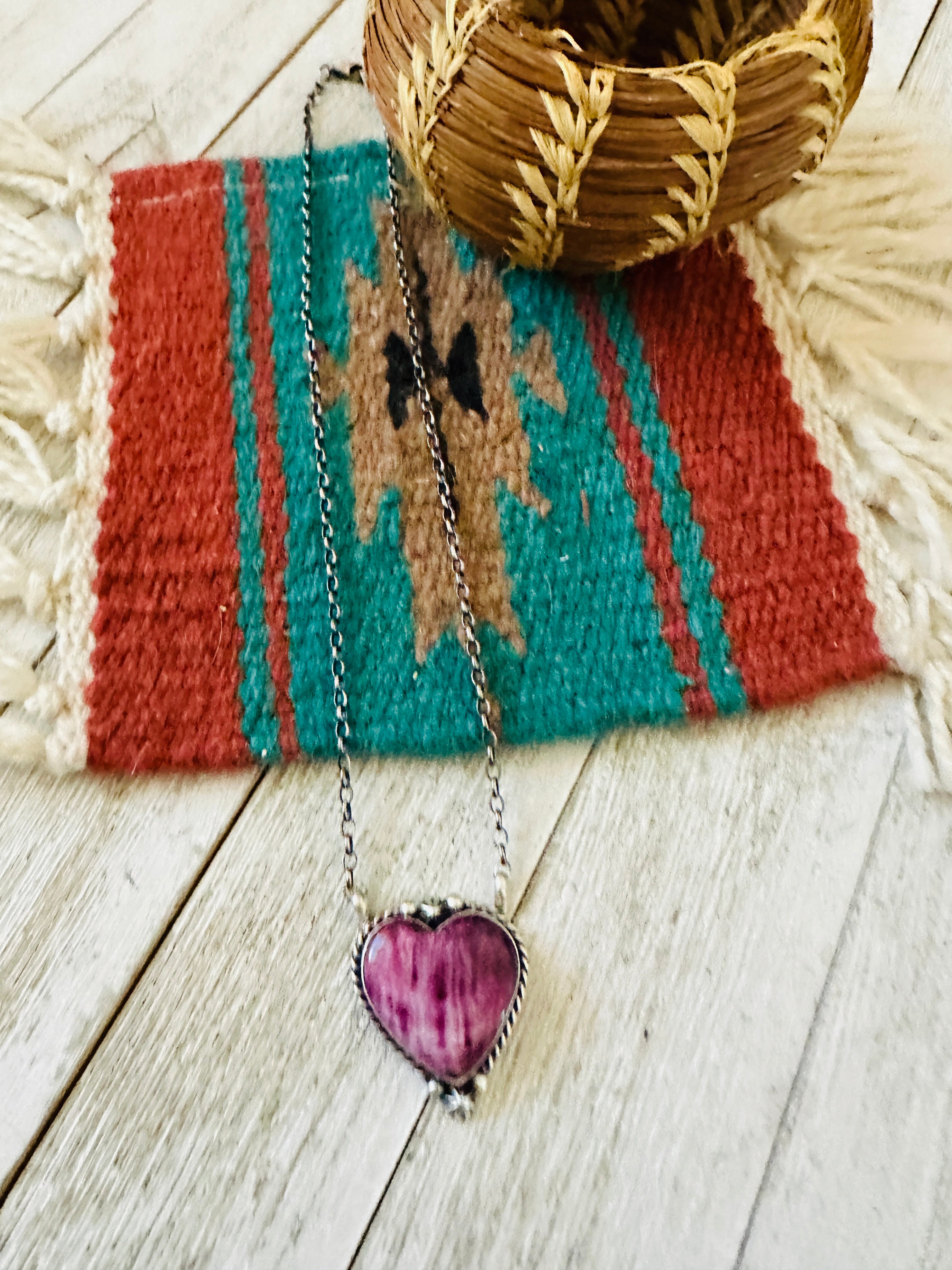 Handcrafted Sterling Silver & Purple Spiny Heart Necklace