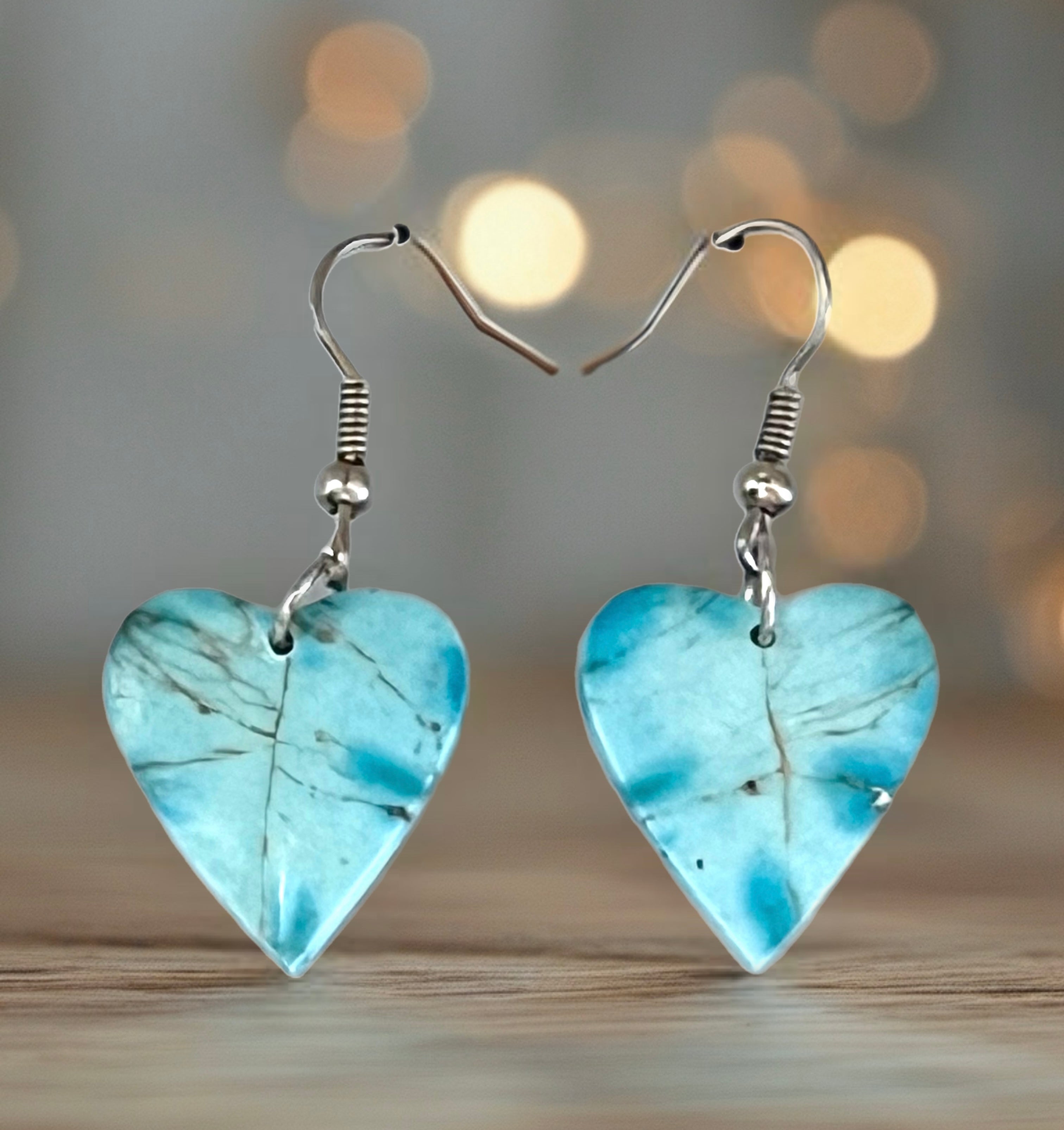 Handcrafted Turquoise Heart Sterling Silver Slab Earrings