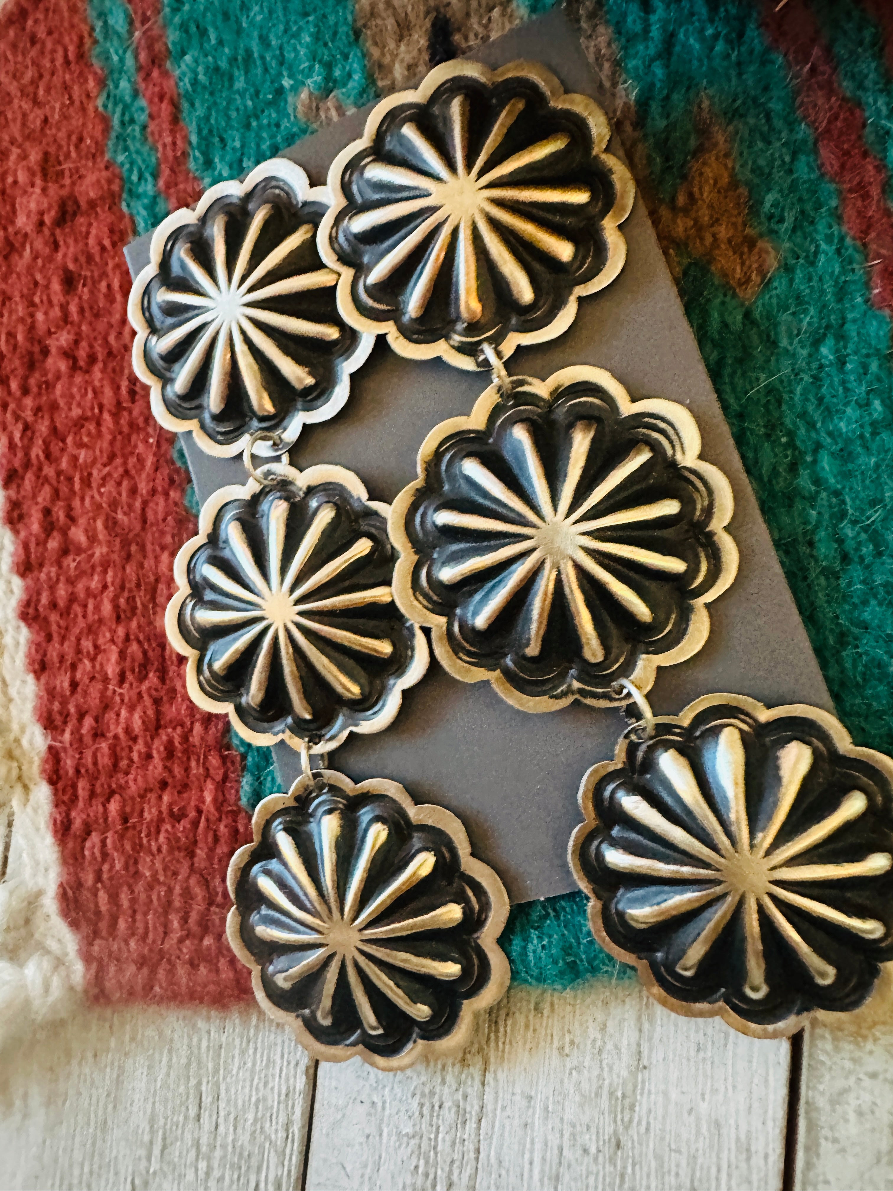 Handcrafted & Hand Stamped Sterling Silver Concho Dangle Earrings