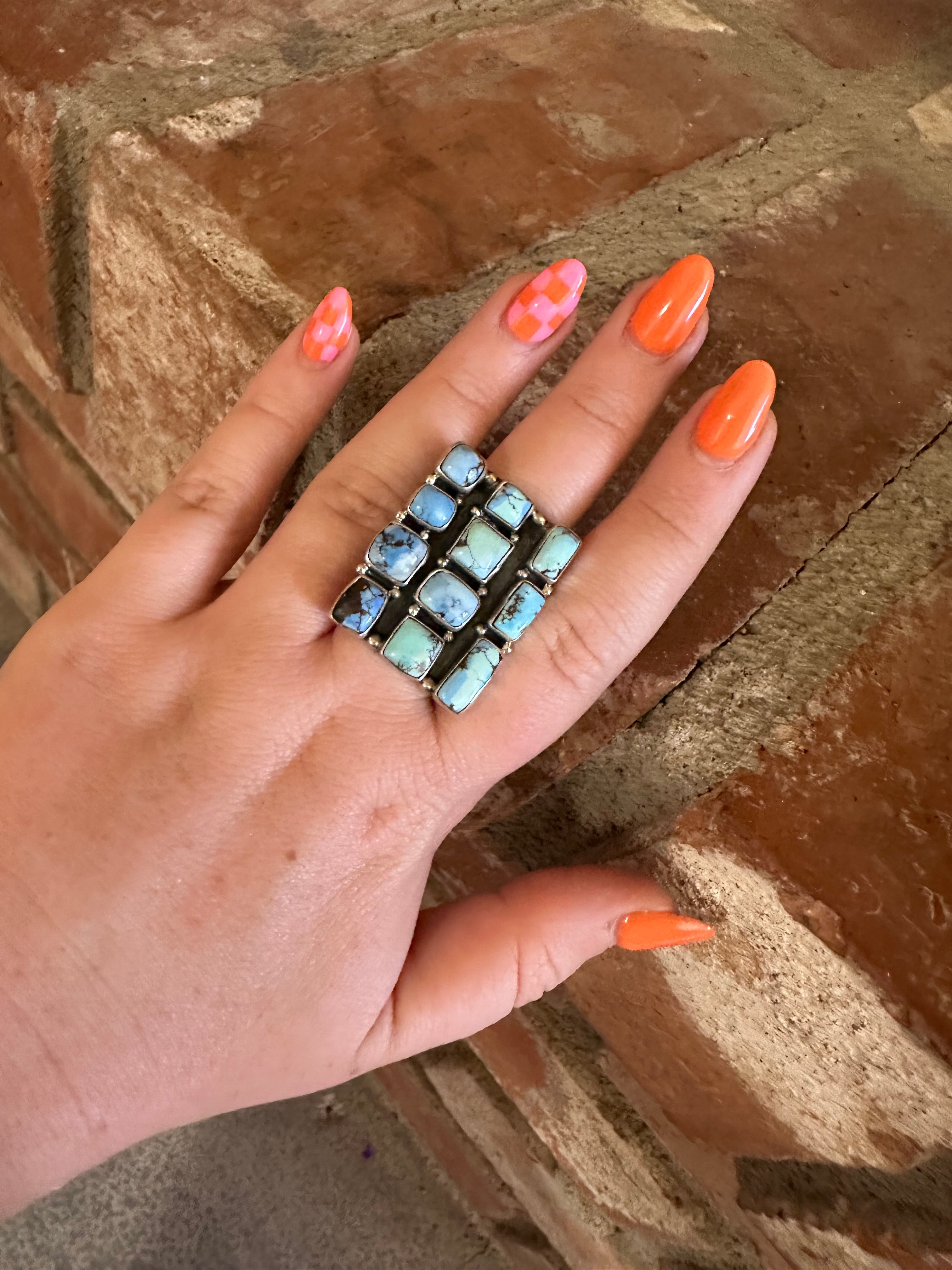 Handmade Golden Hills Turquoise And Sterling Silver Adjustable Ring