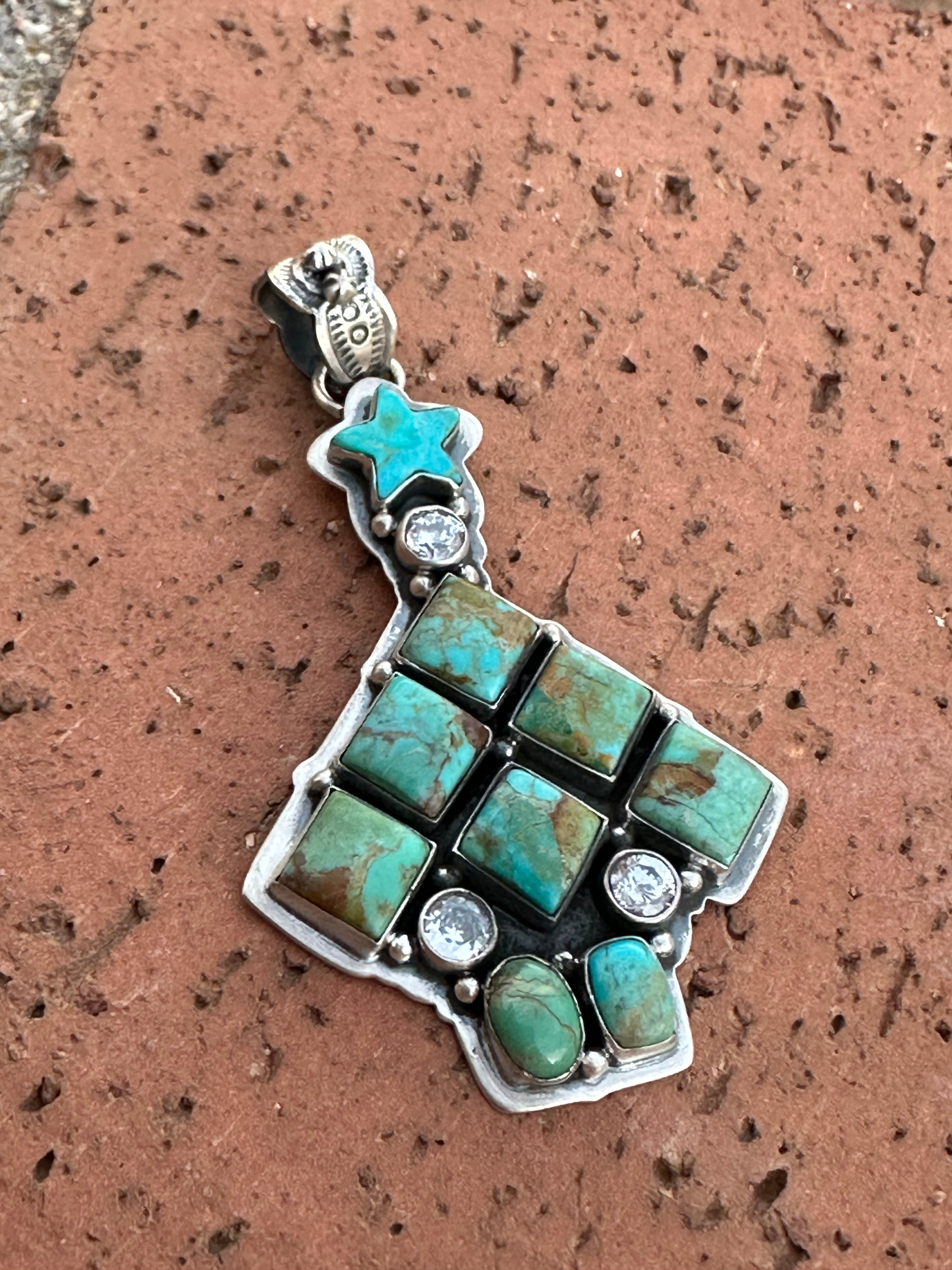 Handmade Sterling Silver  & Turquoise Christmas Tree Pendant