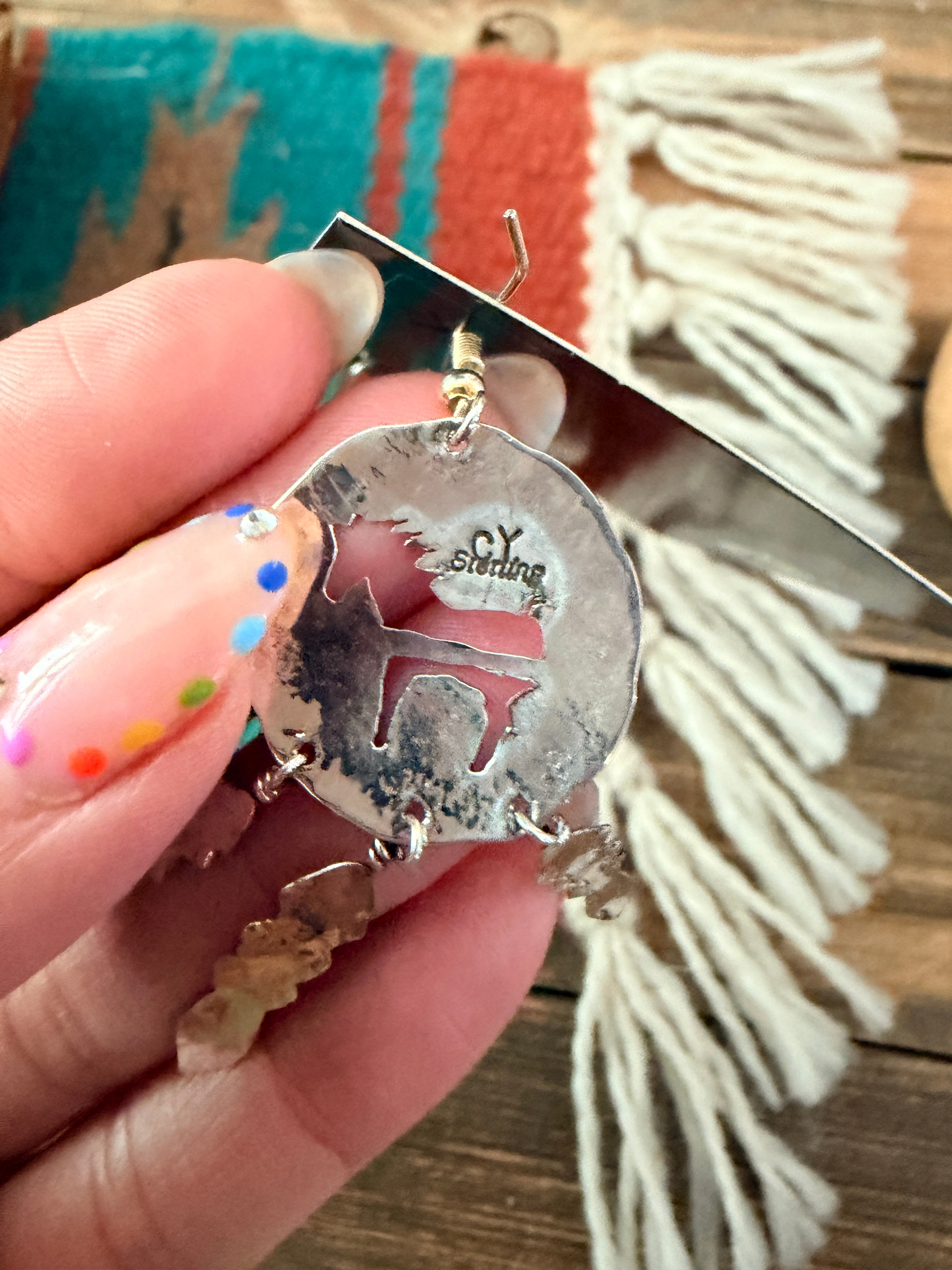 Old Pawn Handcrafted Sterling Silver & Turquoise Horse Feather Dangle Earrings
