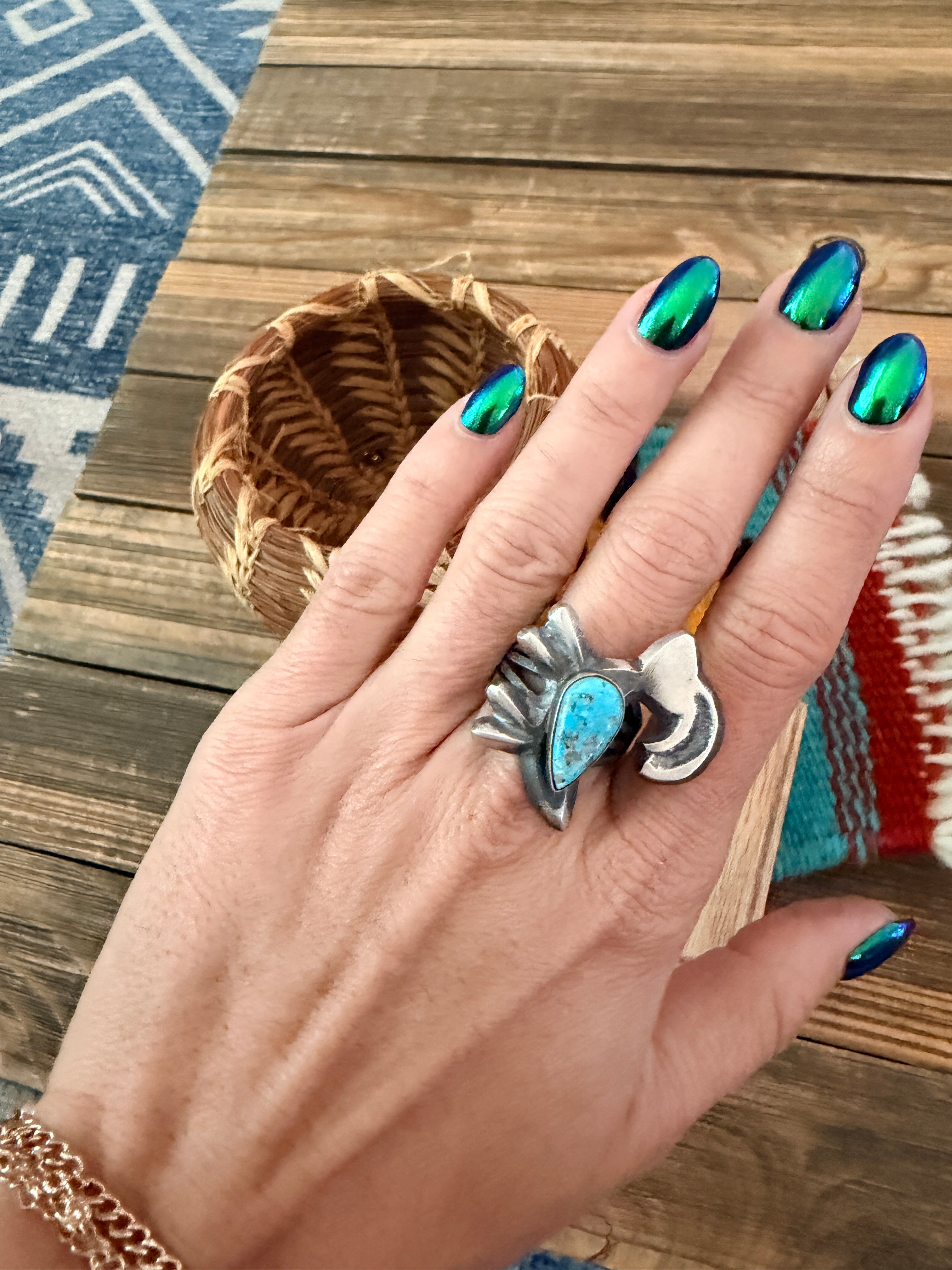 Handcrafted Turquoise and Sterling Silver Goat Ring size 6.25 by Chimney Butte