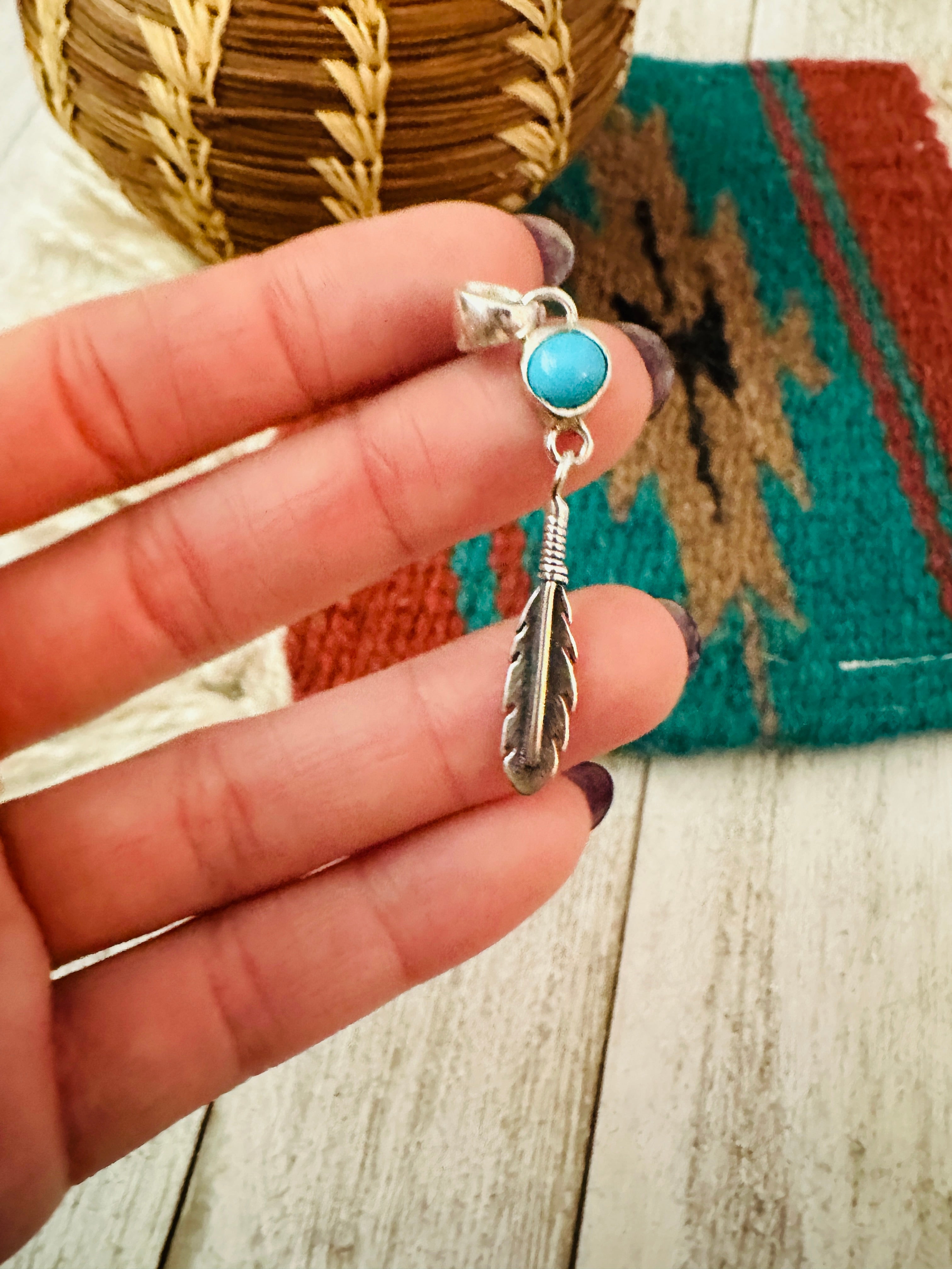 Navajo Turquoise & Sterling Silver Feather Pendant