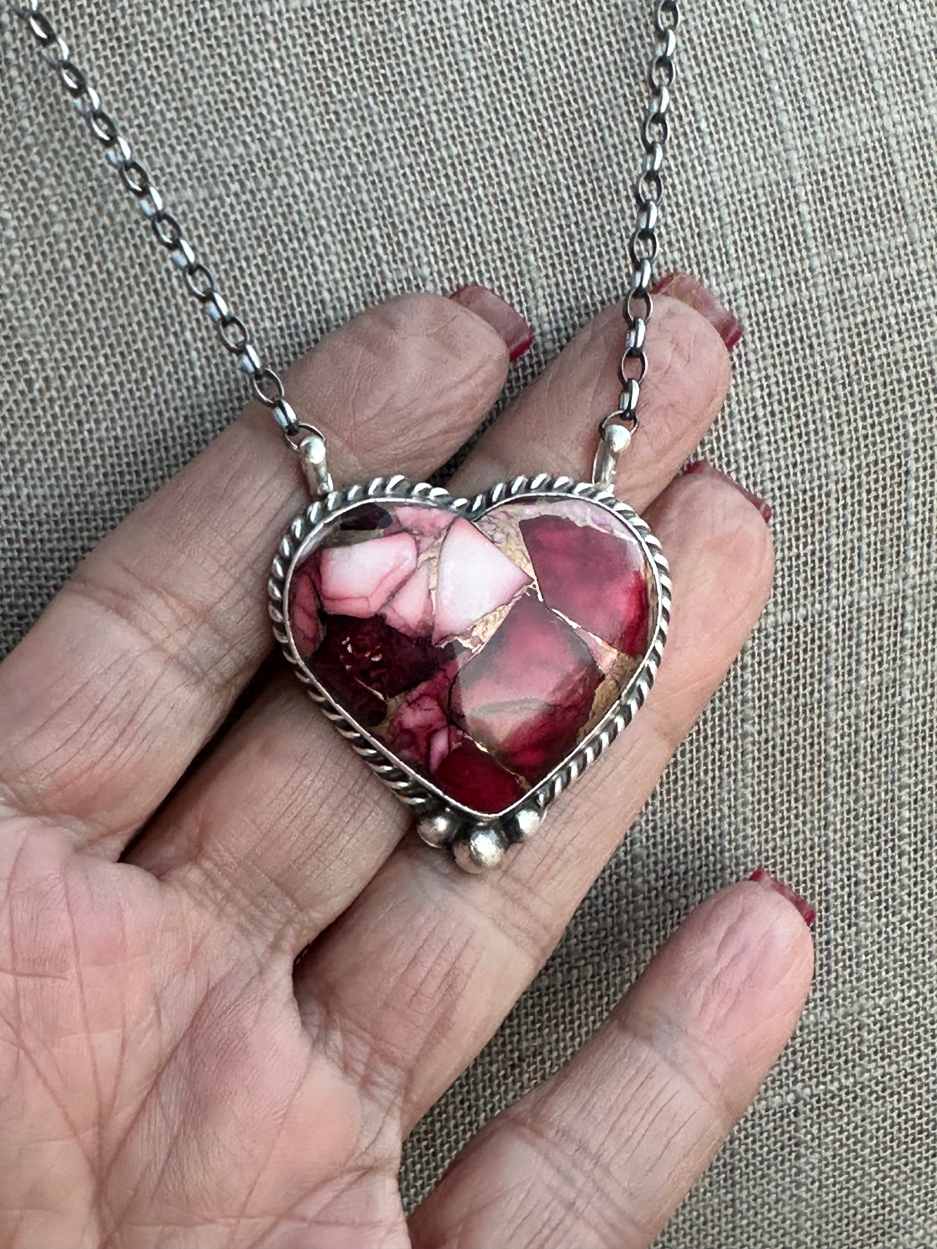 Handcrafted Rose Dahlia & Sterling Silver Heart Necklace