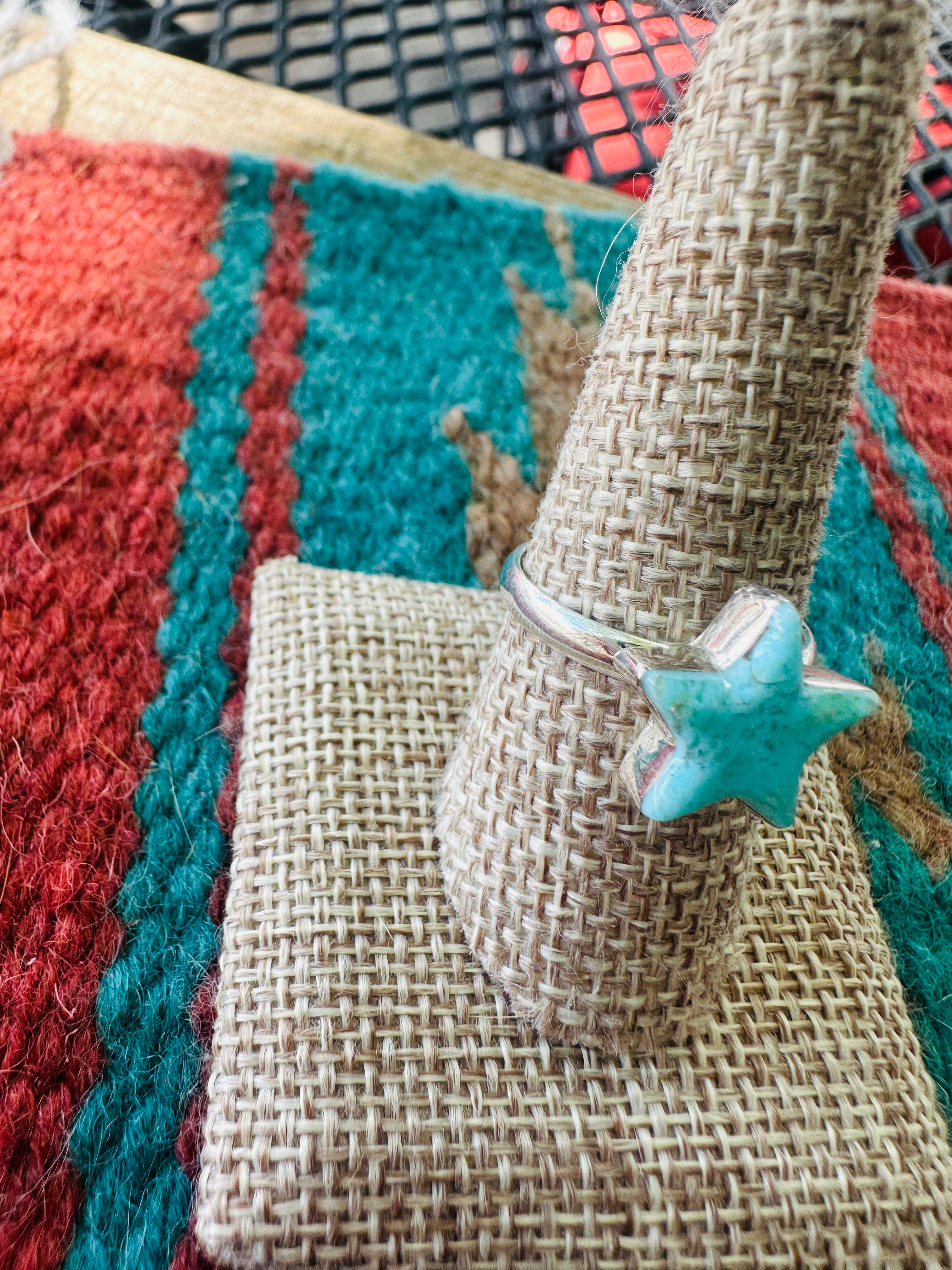 Handmade Sterling Silver &  Turquoise Adjustable Star Ring