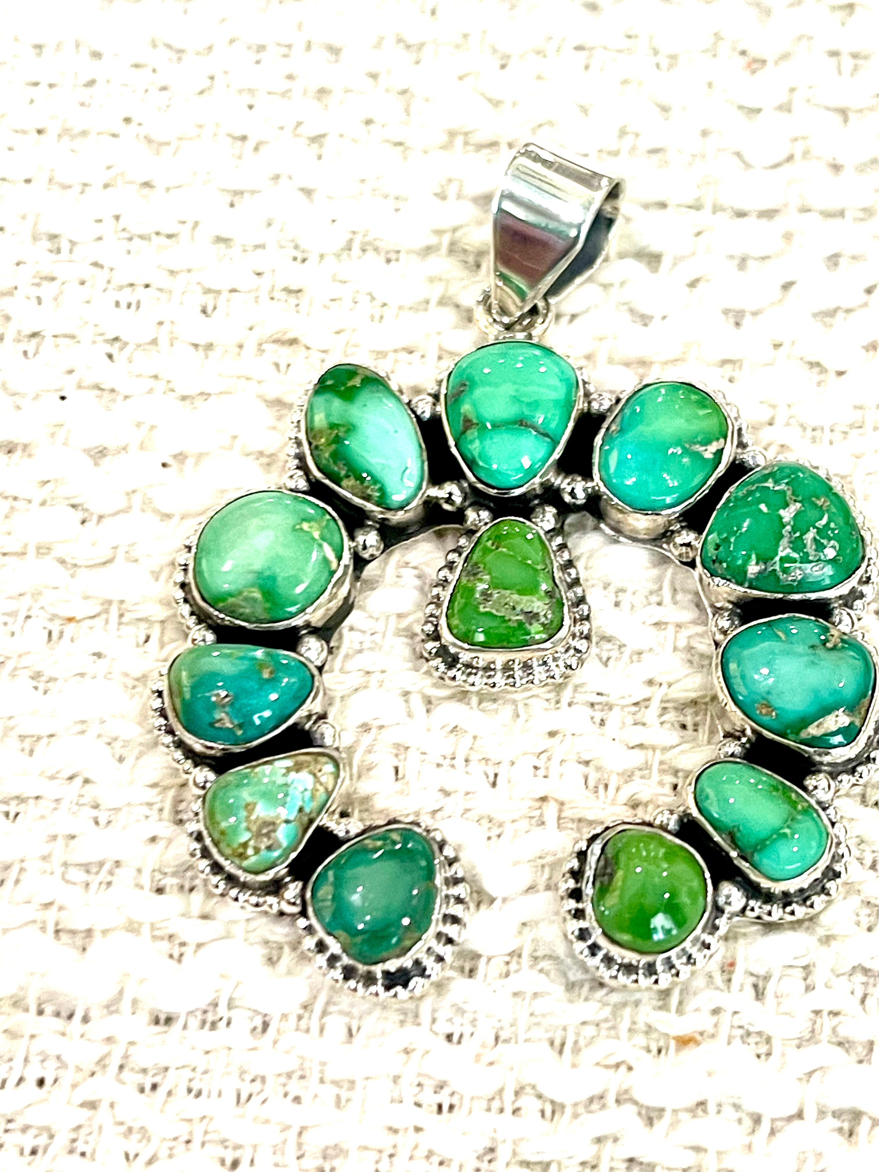 Handmade Sterling Silver & Sonoran Mountain Turquoise Naja Pendant- Greener