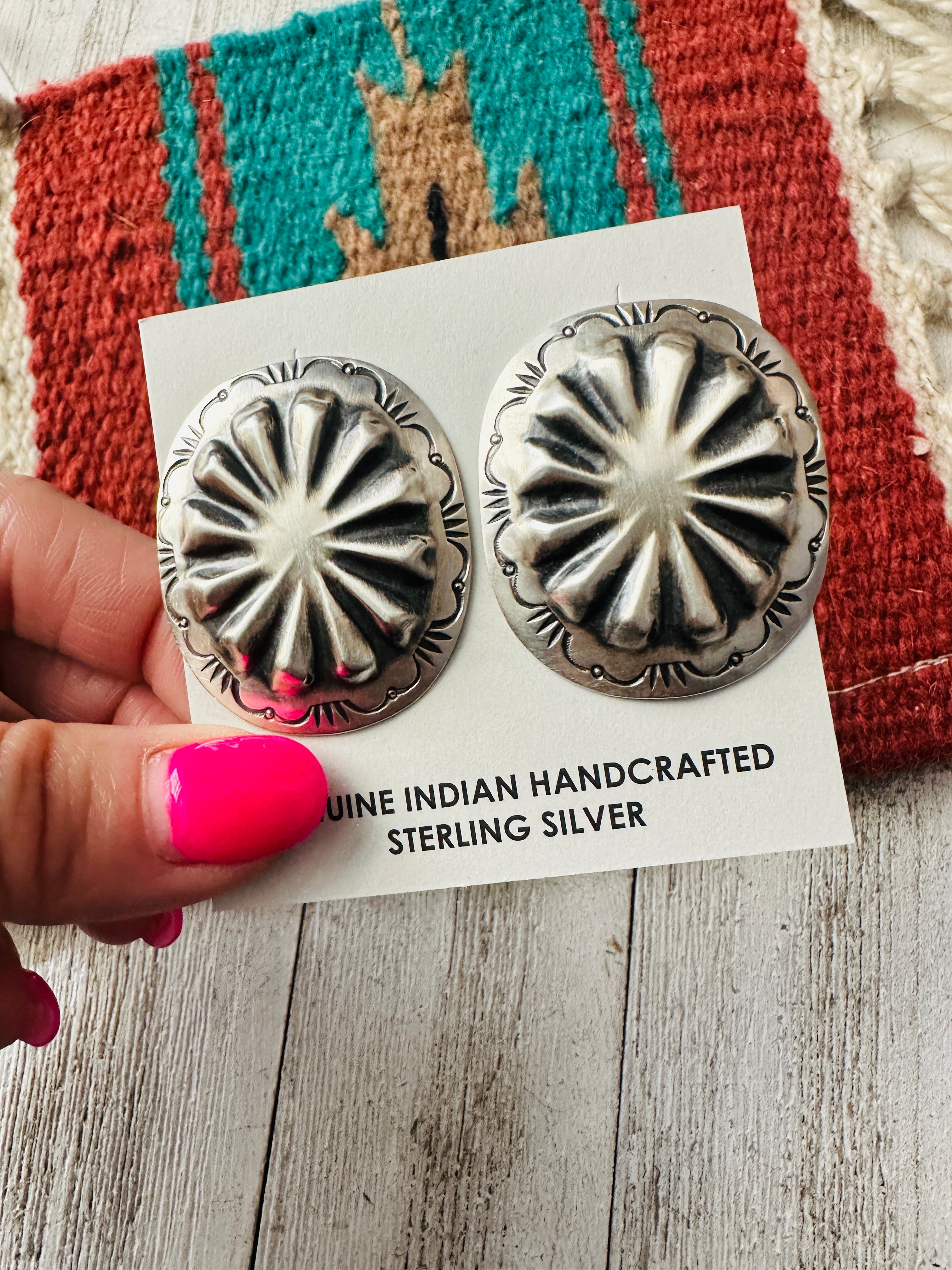 Navajo Hand Stamped Sterling Silver Concho Post Earrings