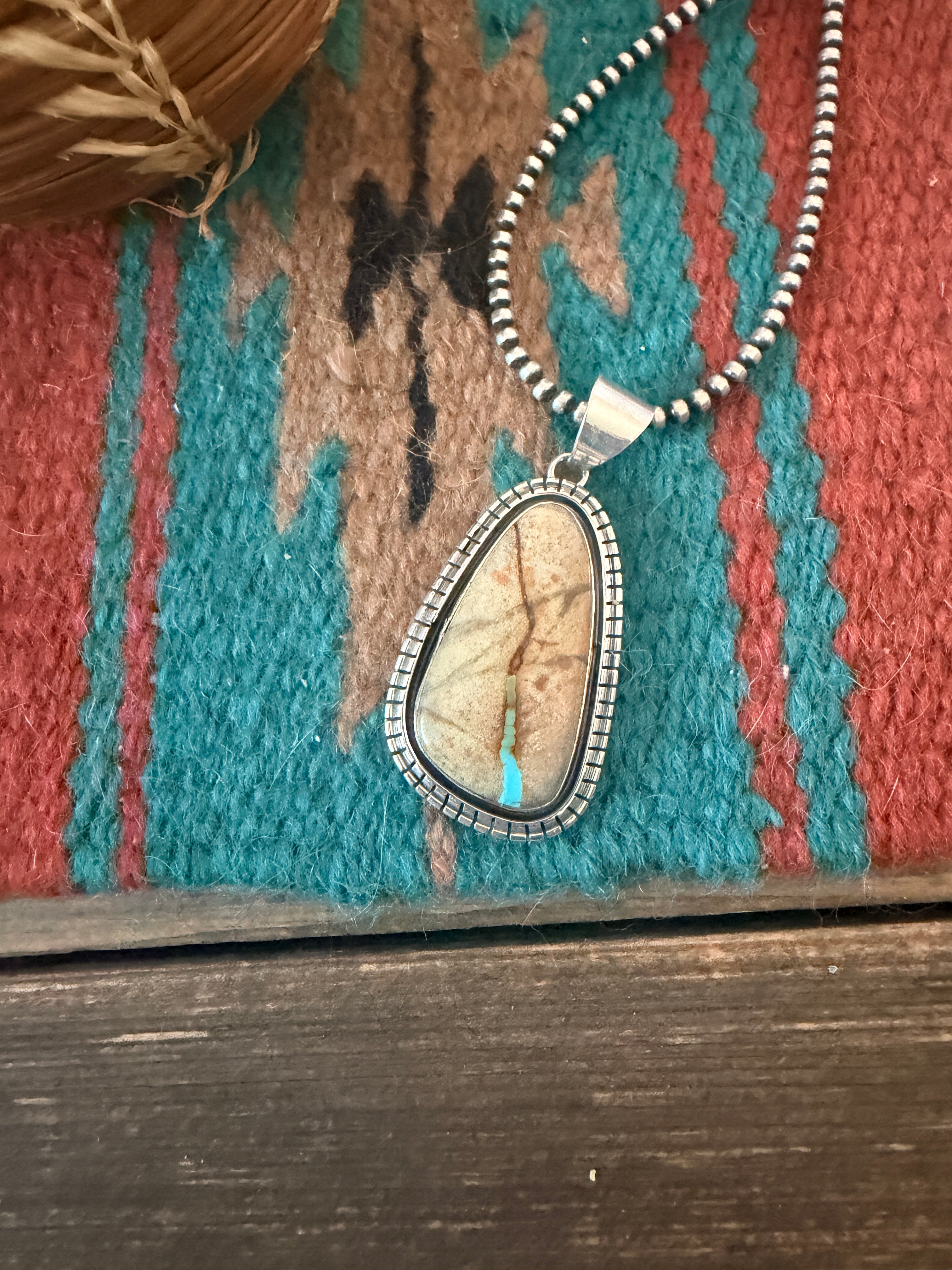 Handcrafted Sterling Silver & Royston Ribbon Turquoise Pendant