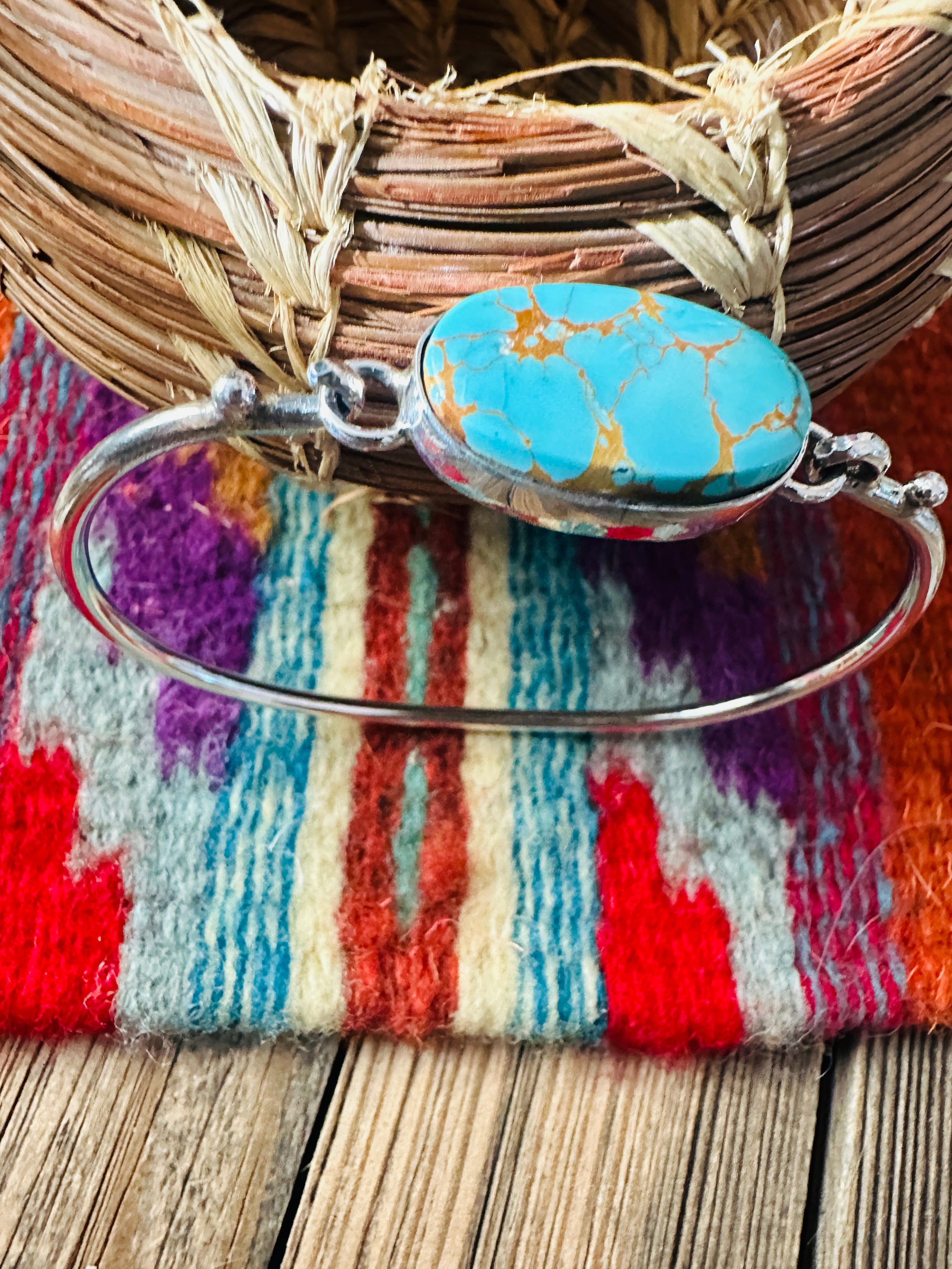 Handcrafted Turquoise & Sterling Silver Hinged Bangle Bracelet