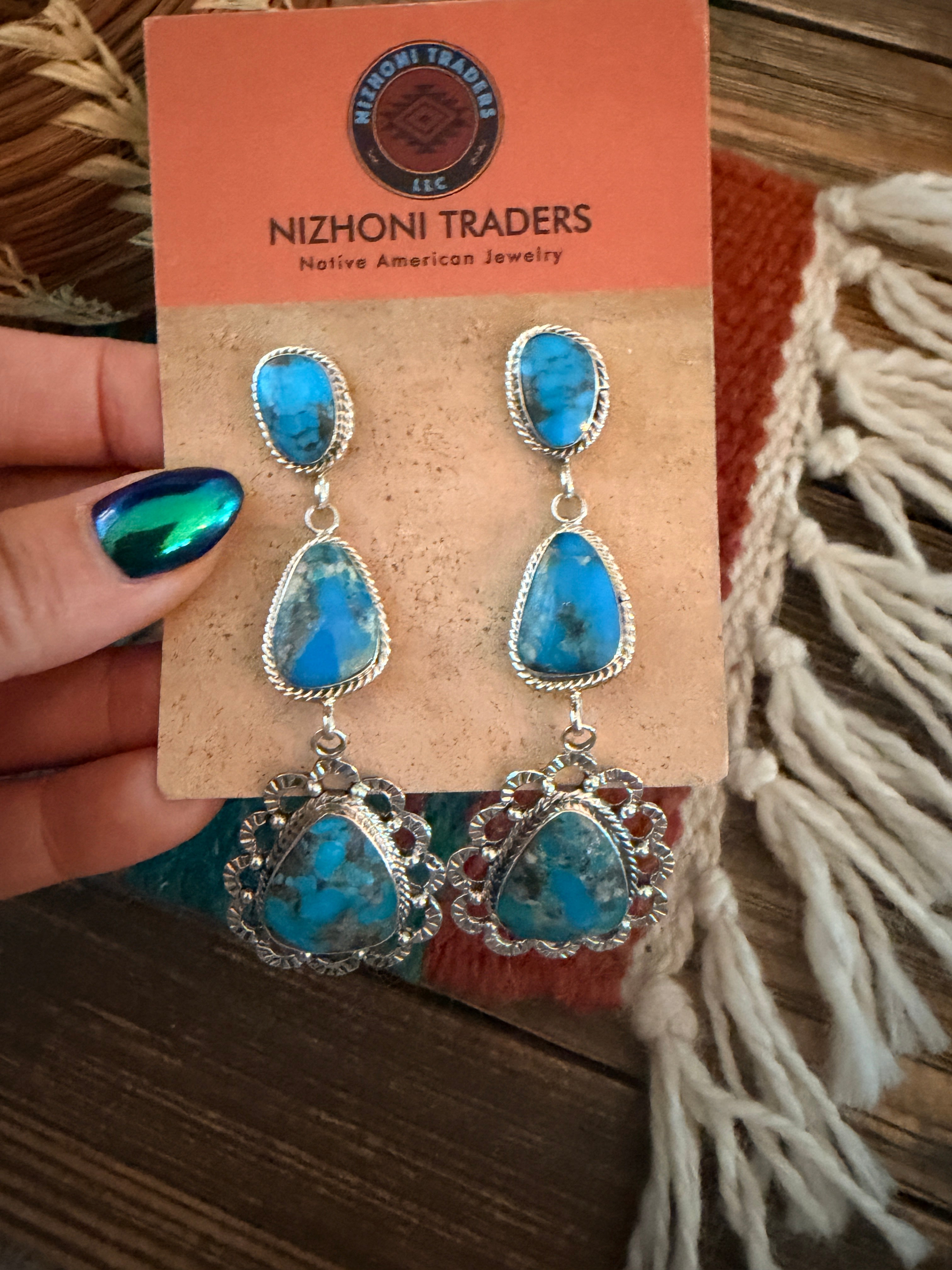Handcrafted Turquoise & Sterling Silver Dangle Earrings