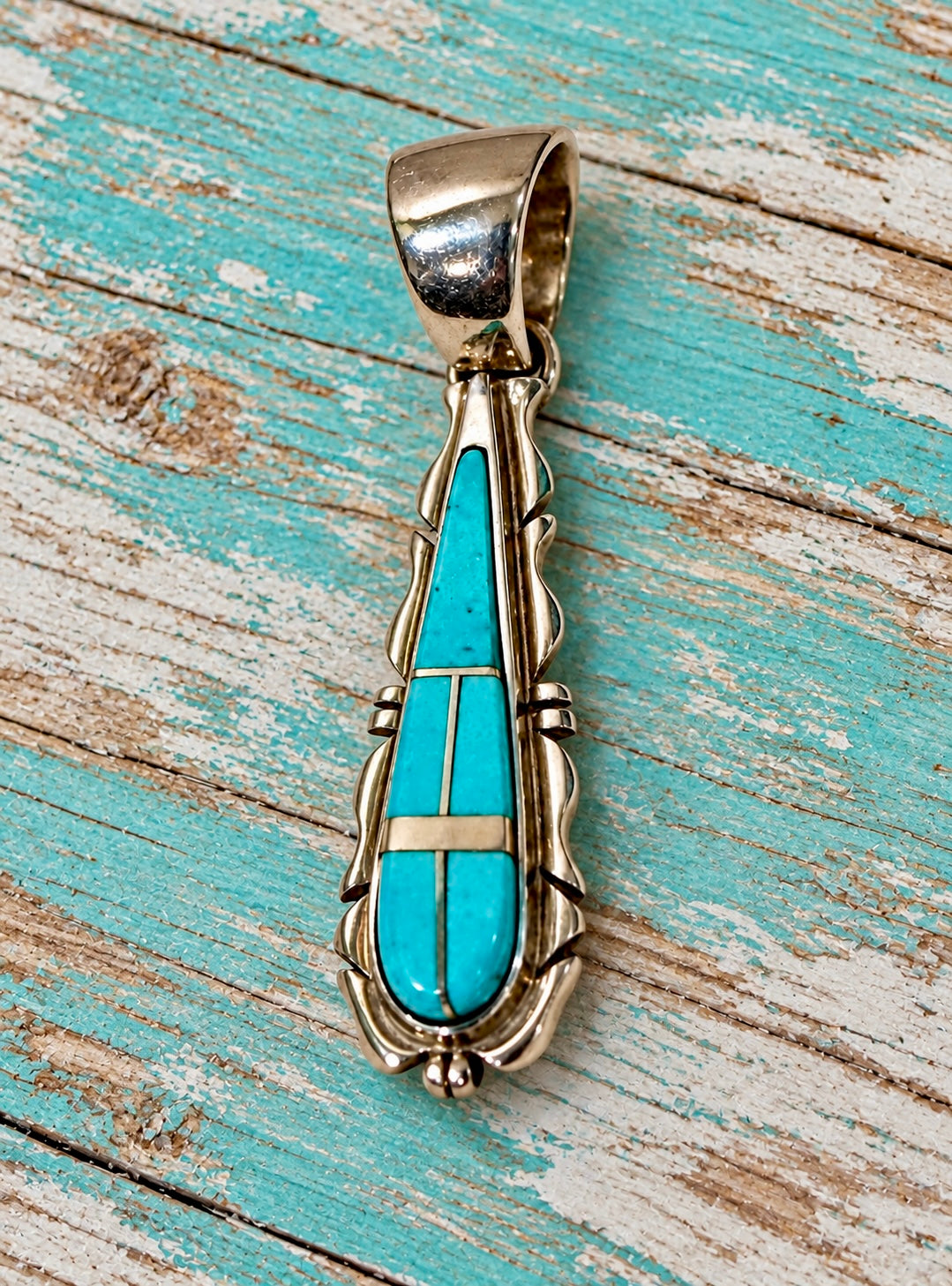 Handcrafted Turquoise 8 & Sterling Silver Jagged Pendant Necklace 24”