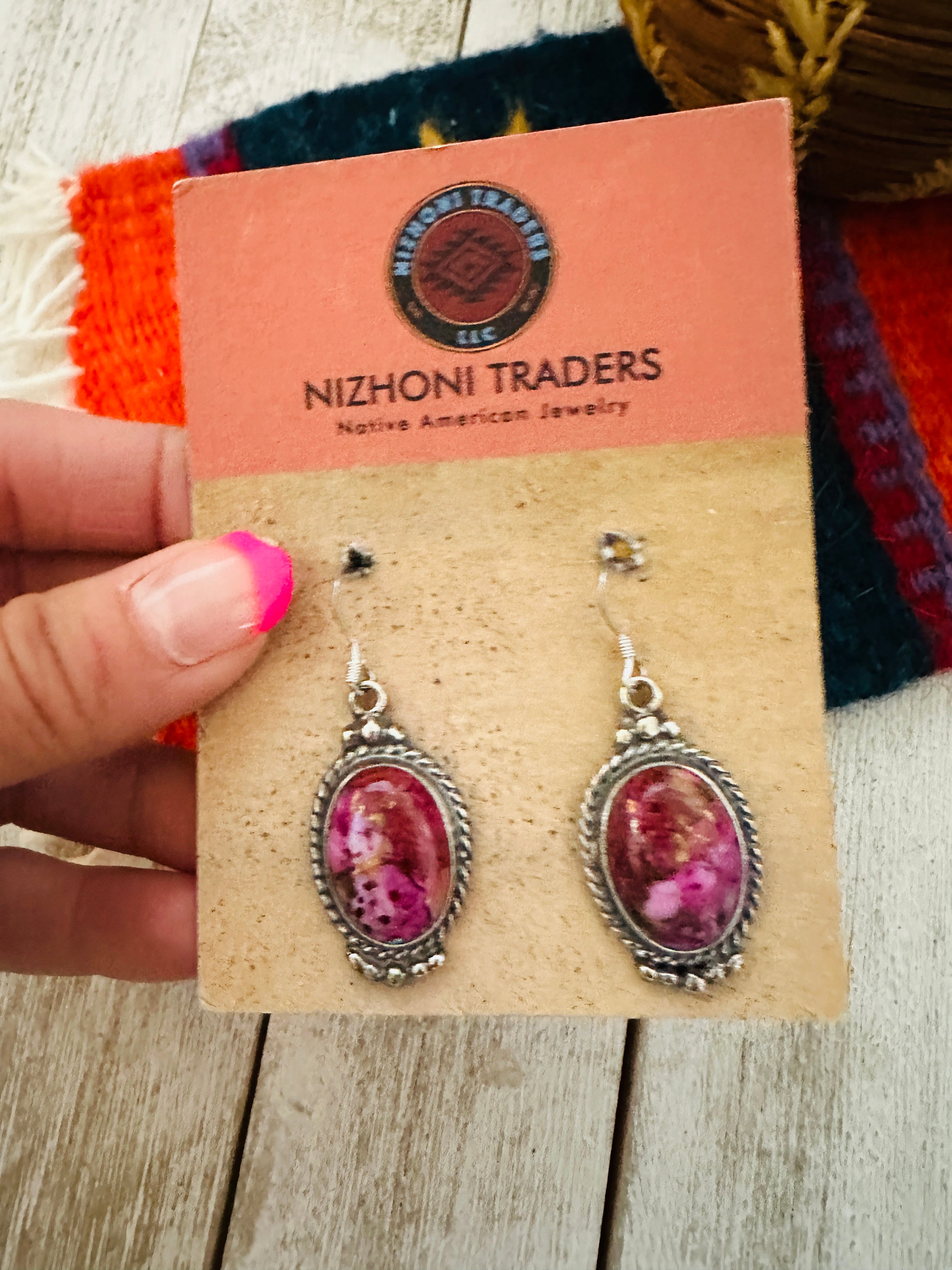 Navajo Pink Dream Mojave & Sterling Silver Dangle Post Earrings