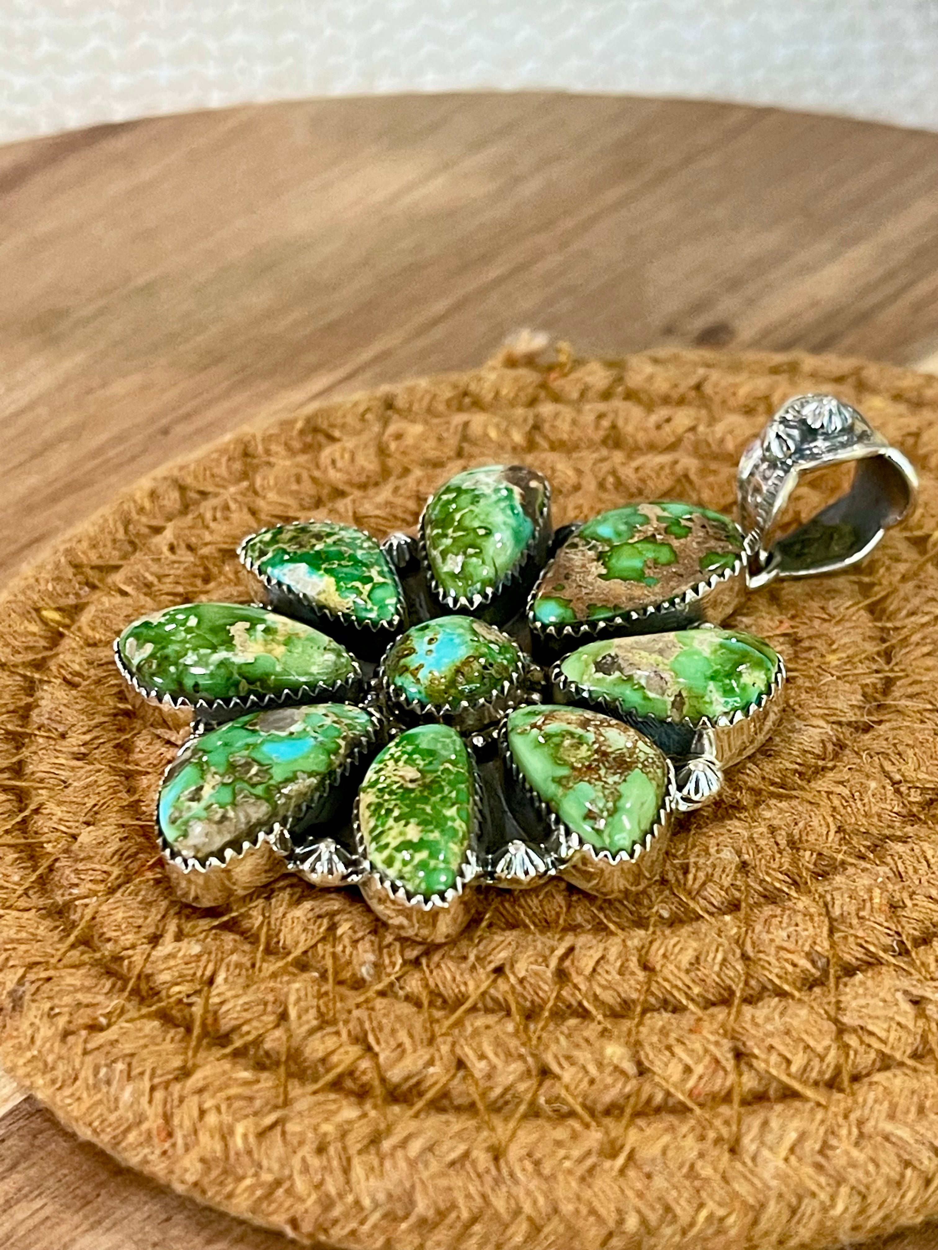 Gorgeous Handmade Sterling Silver & Sonoran Mountain Turquoise Cluster Pendant