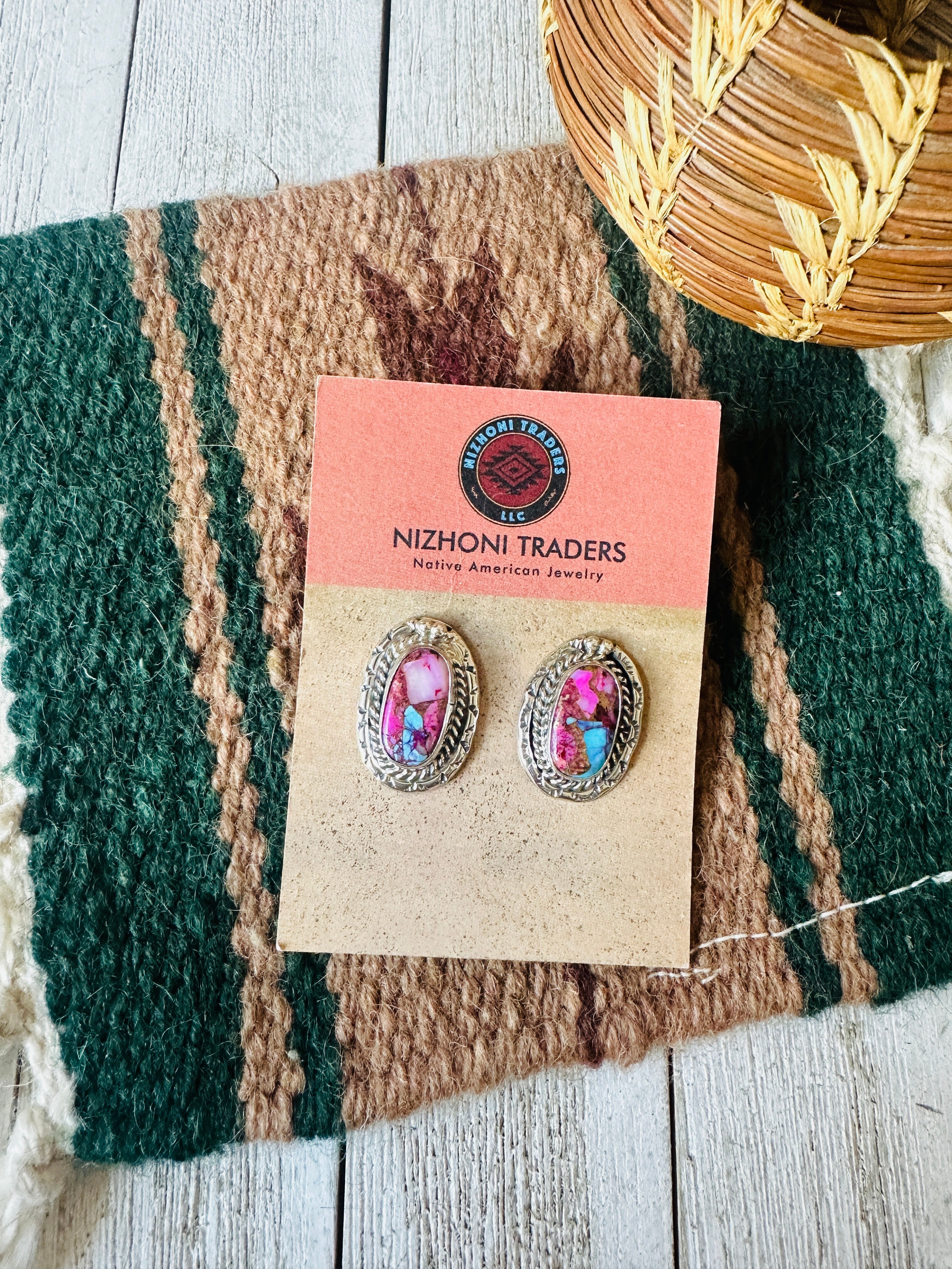 Navajo Pink Dream Mojave & Sterling Silver Post Earrings