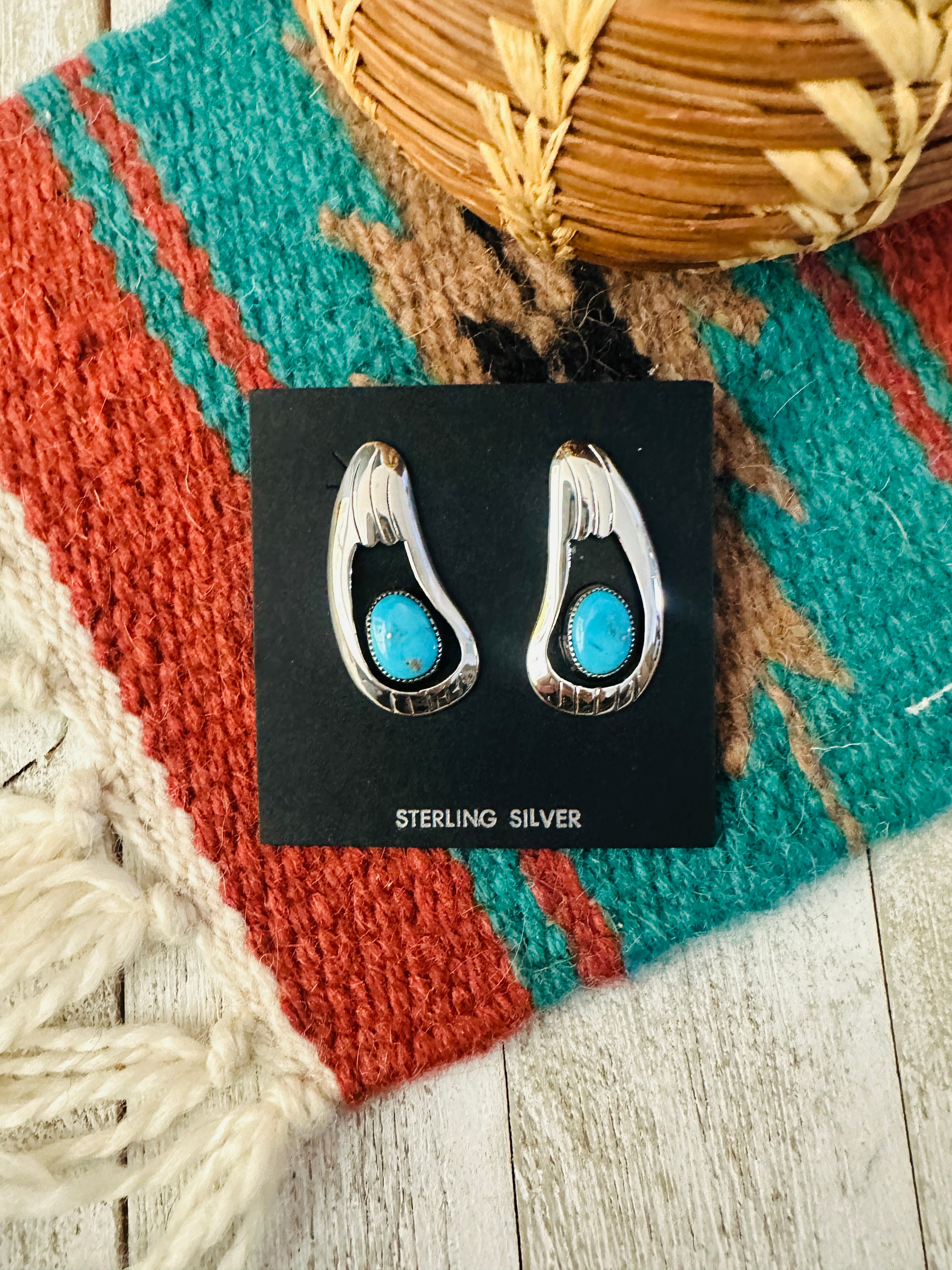 Navajo Turquoise and Sterling Silver Shadowbox Earrings