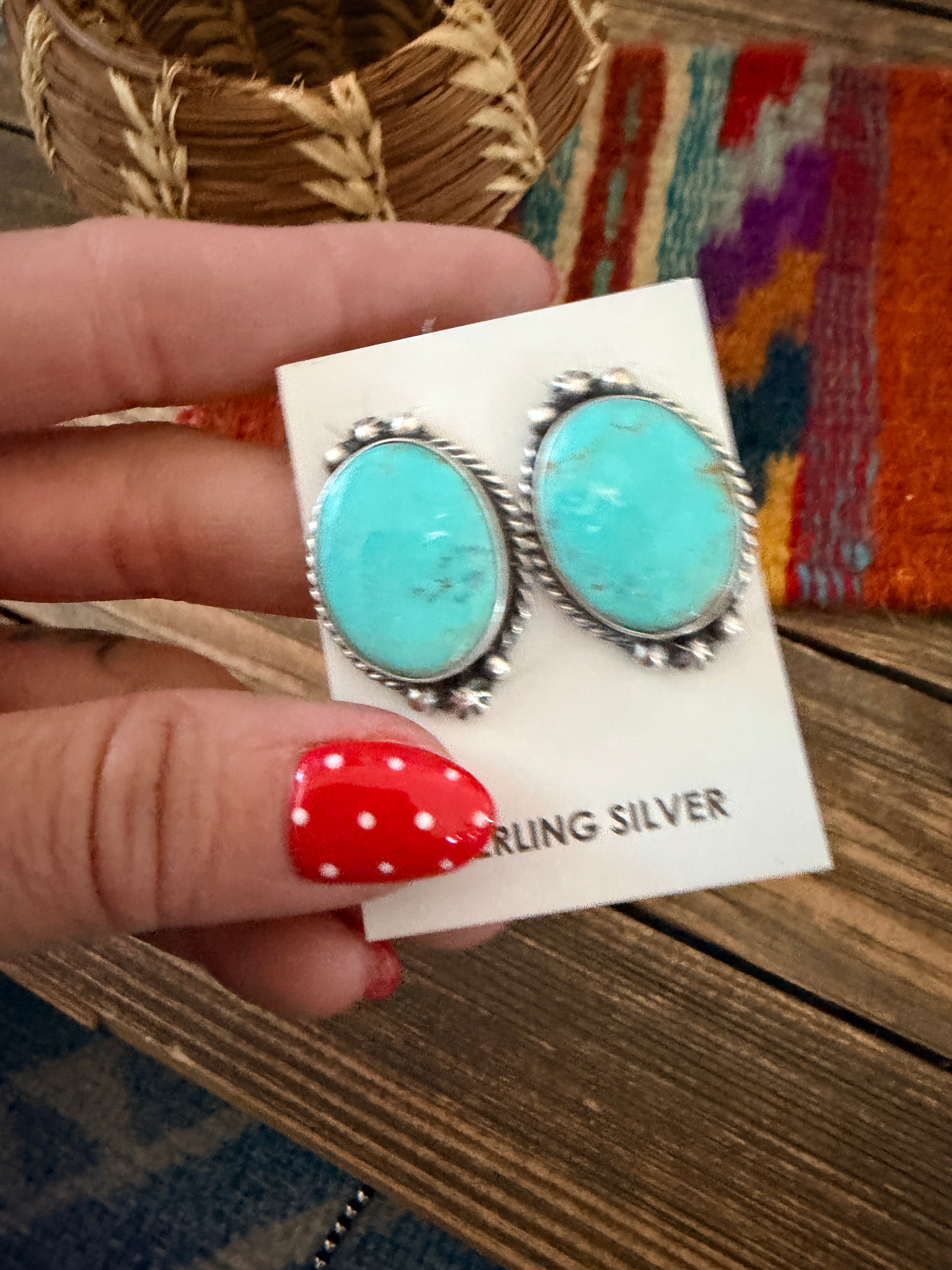 Handcrafted Turquoise & Sterling Silver Post Earrings