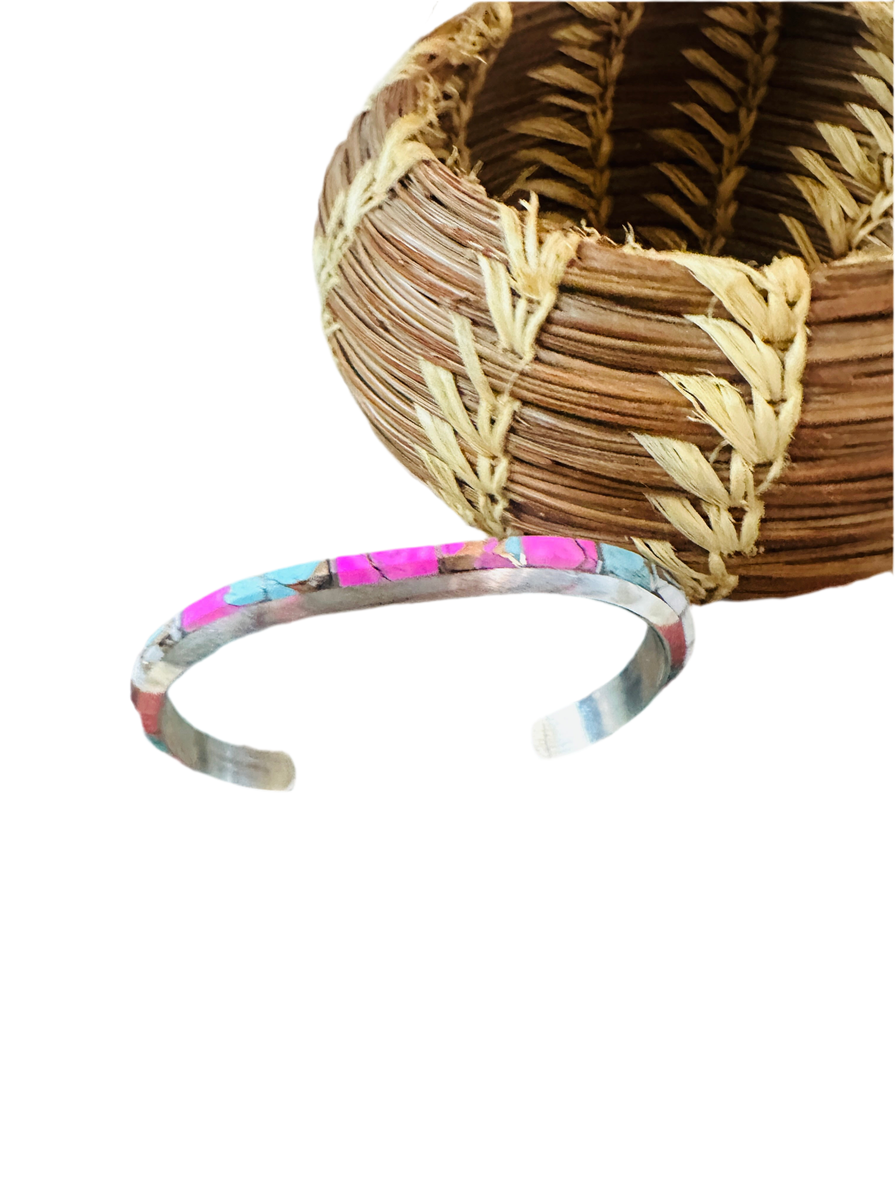 Handcrafted Cotton Candy & Sterling Silver Inlay Cuff Bracelet