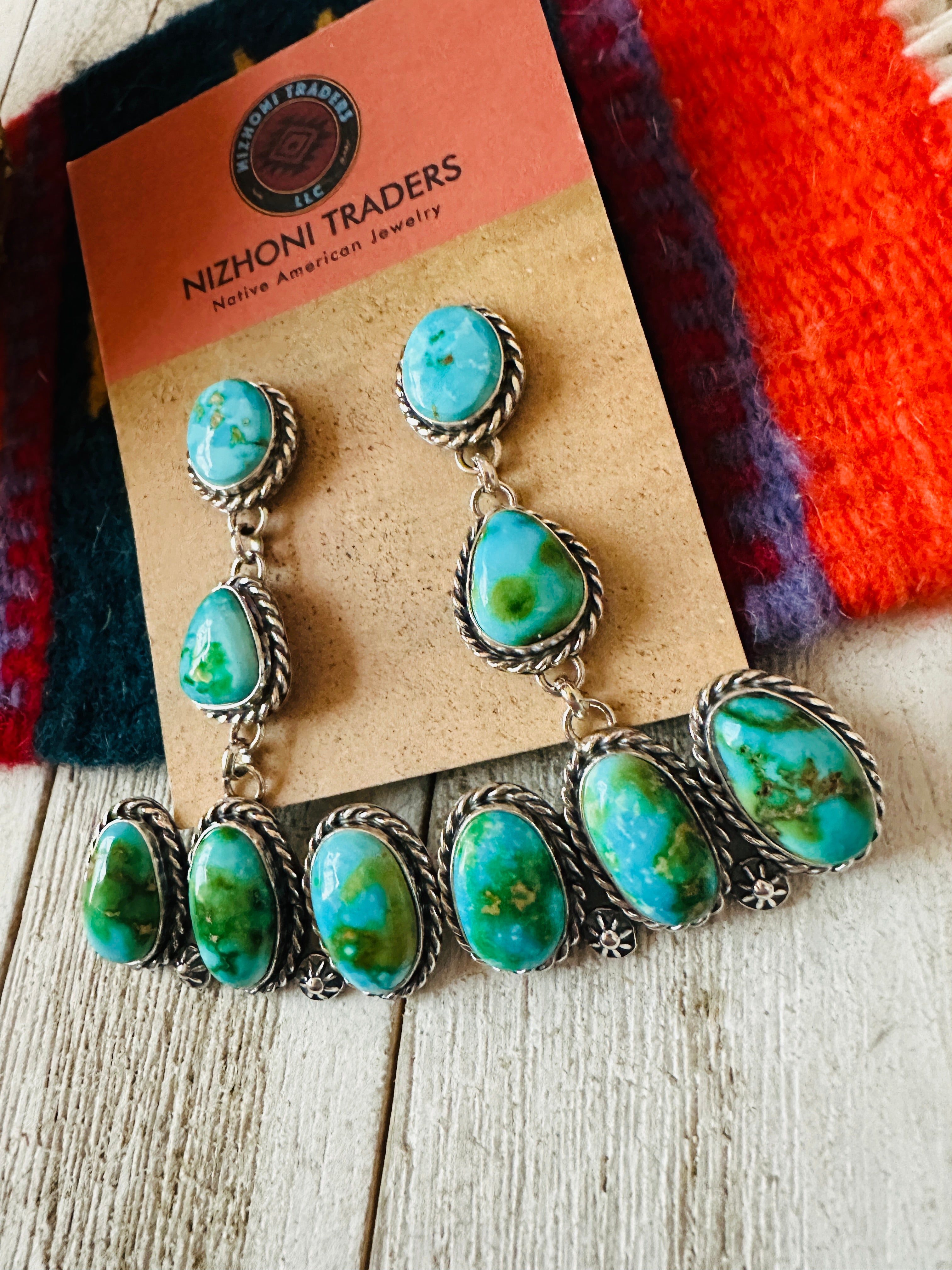 Navajo Sonoran Mountain Turquoise & Sterling Silver Dangle Earrings