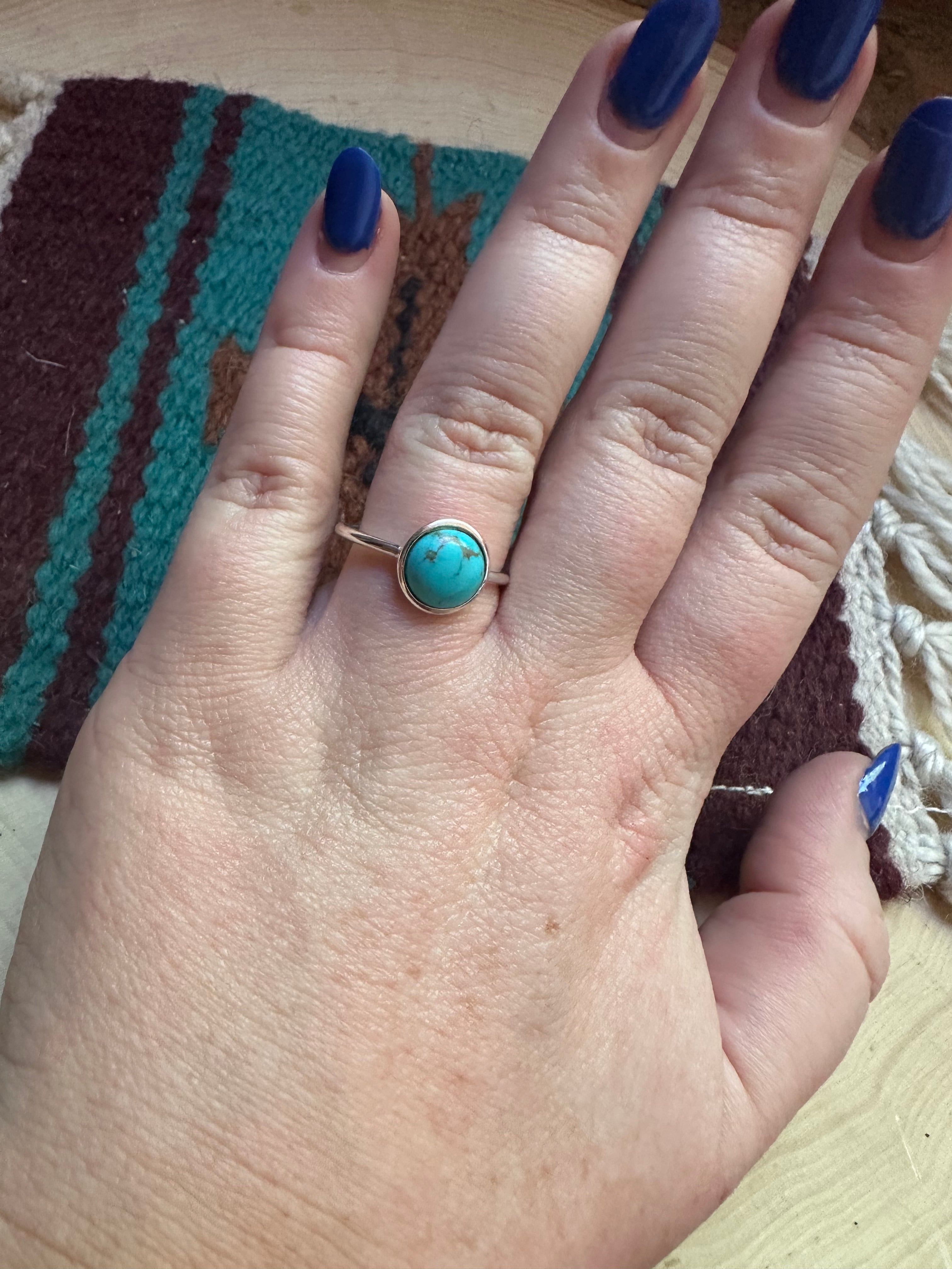 Handmade Sterling Silver & Turquoise Single Round Stone Ring