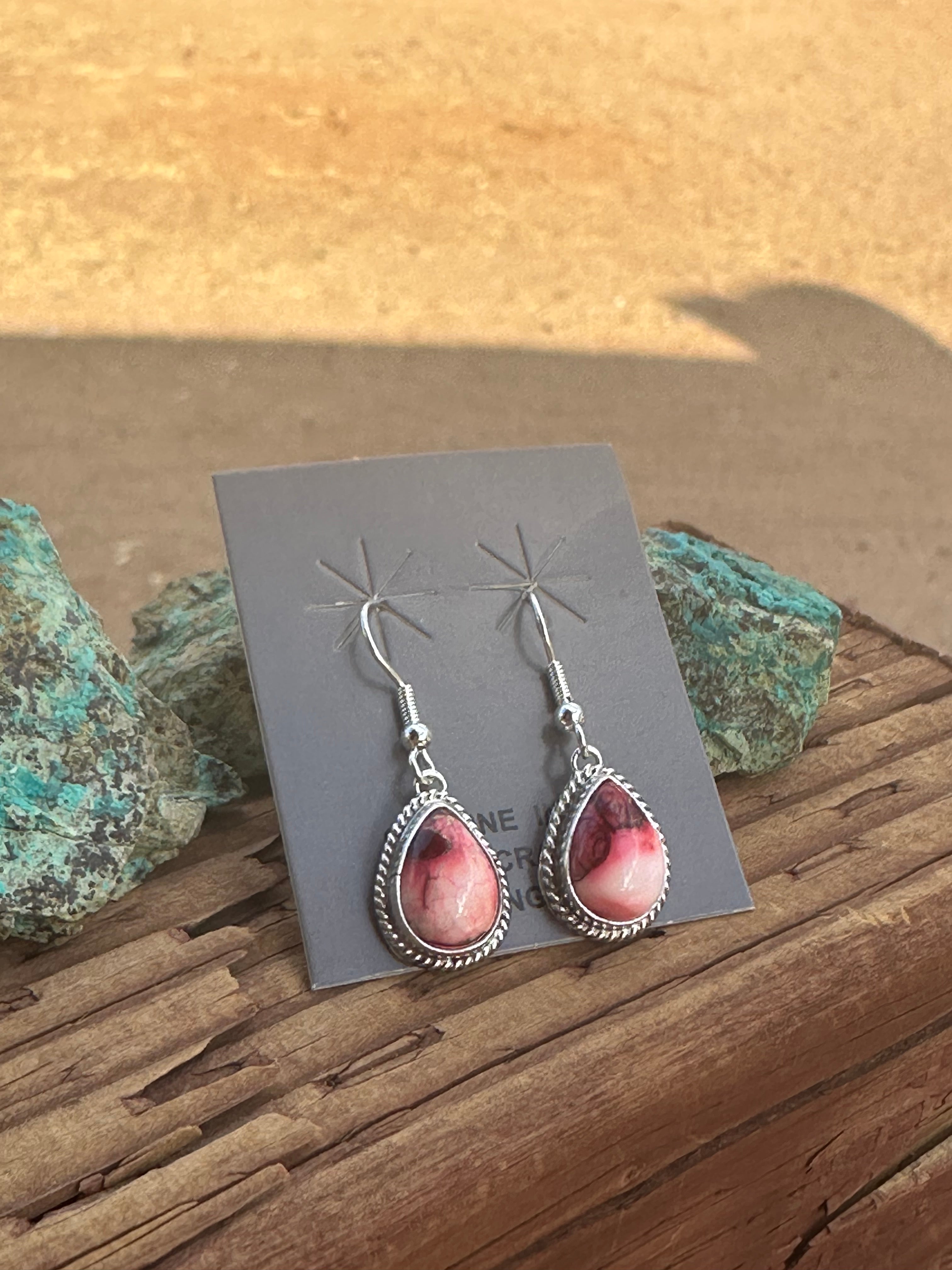 Handcrafted Sterling Silver & Rose Dahlia Dangle Earrings