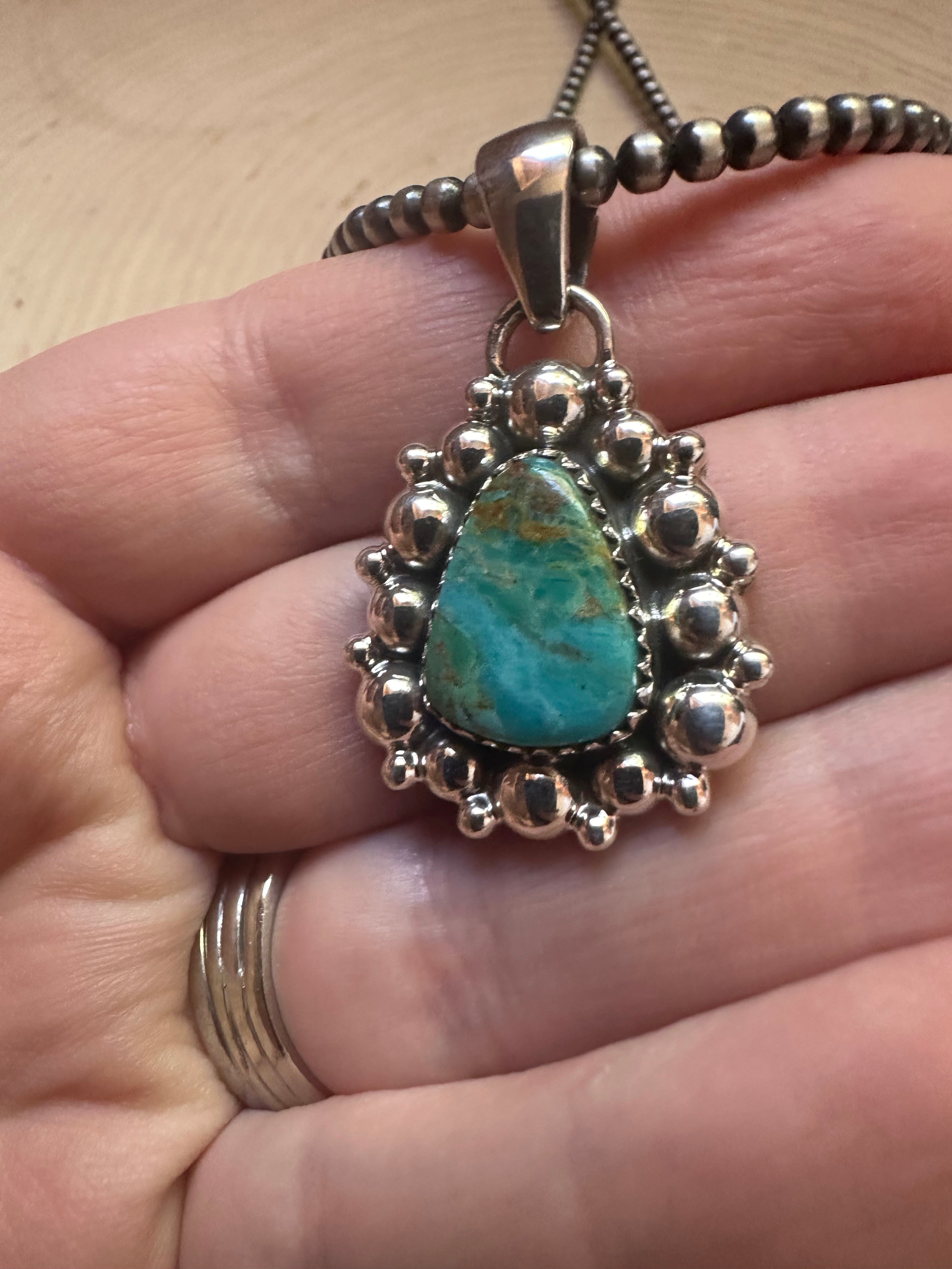 Handmade Natural Turquoise & Sterling Silver Ball Pendant