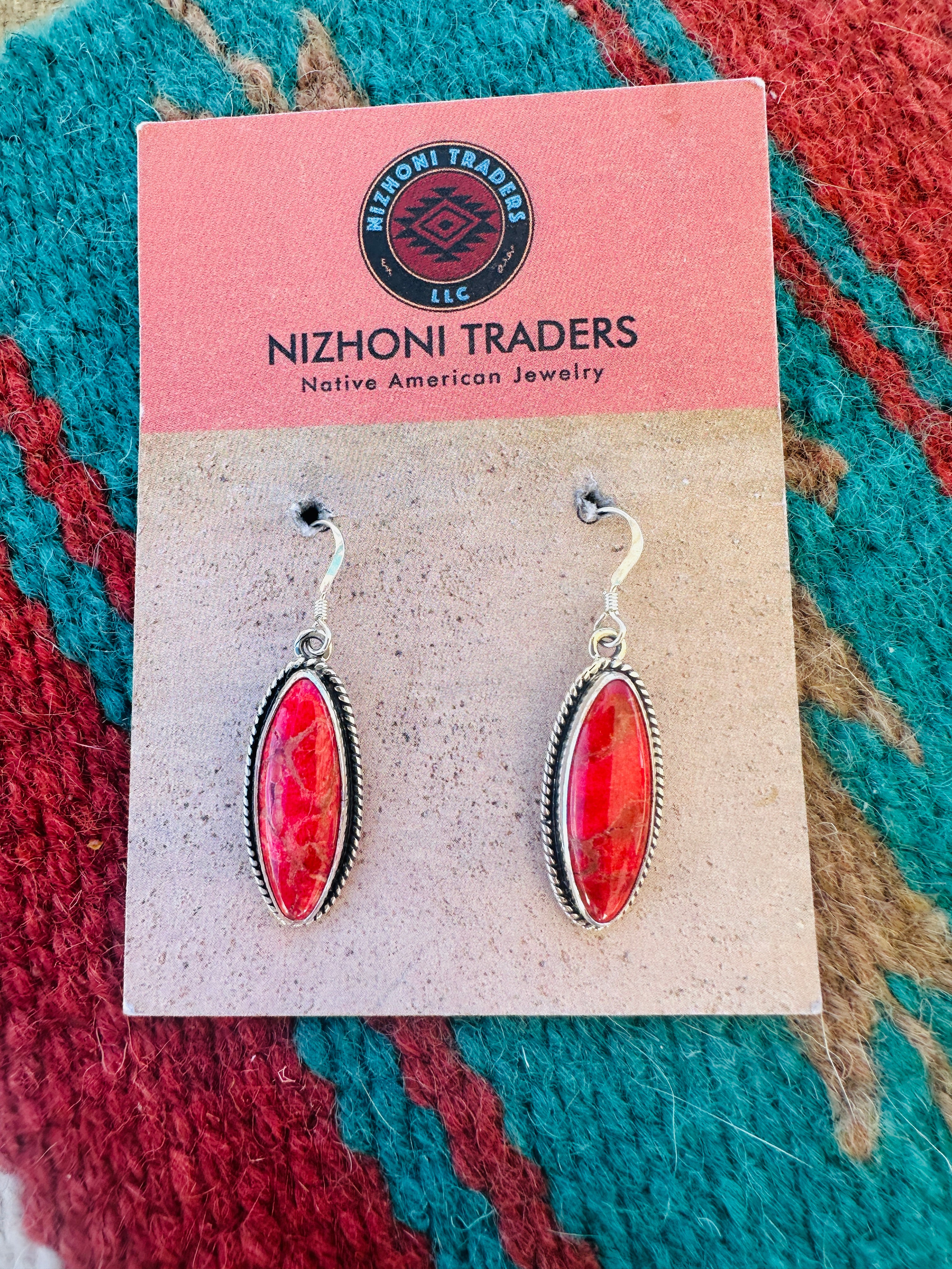 Navajo Sterling Silver Apple Coral Dangle Earrings