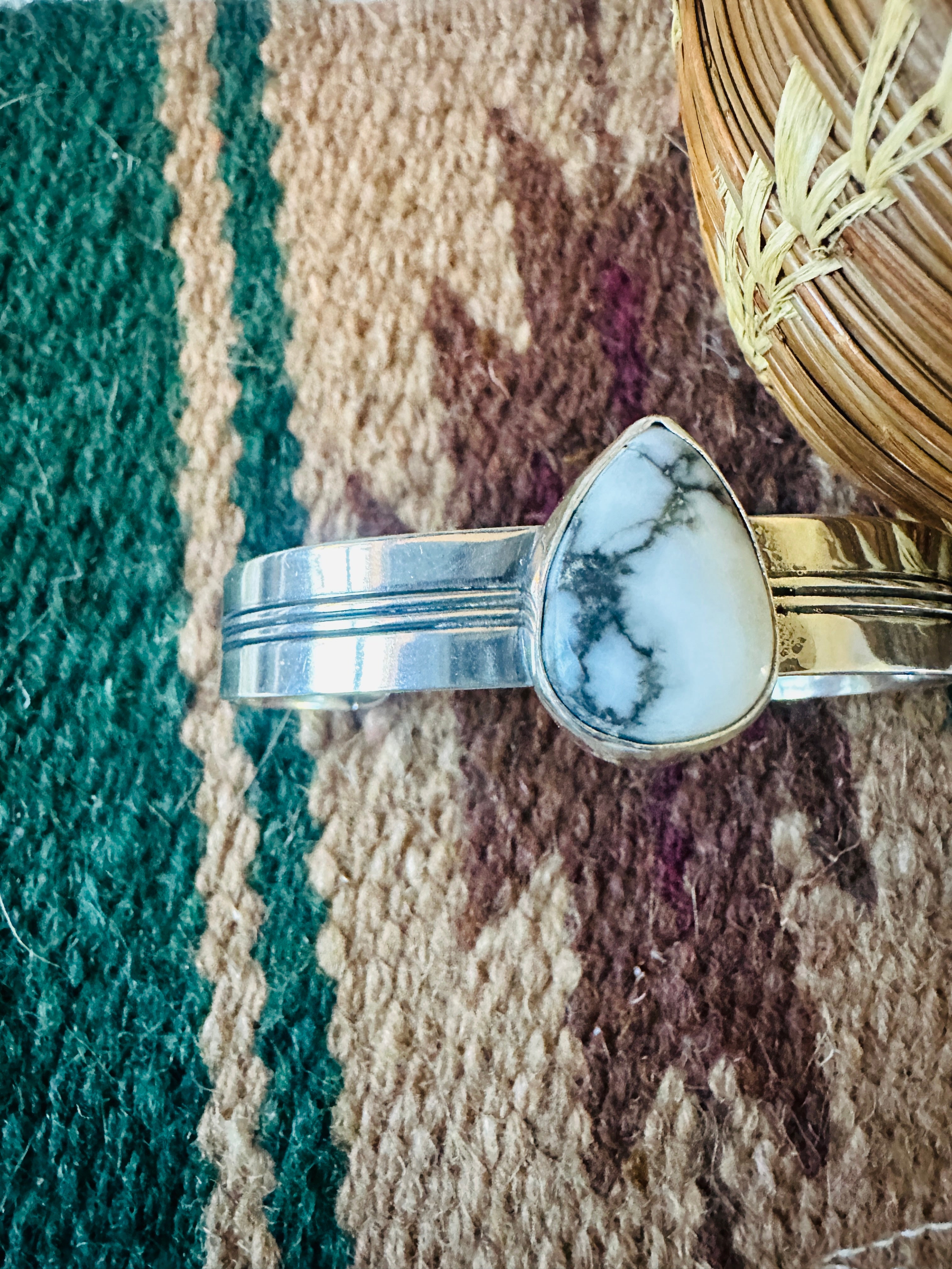 Navajo White Buffalo & Sterling Silver Cuff Bracelet