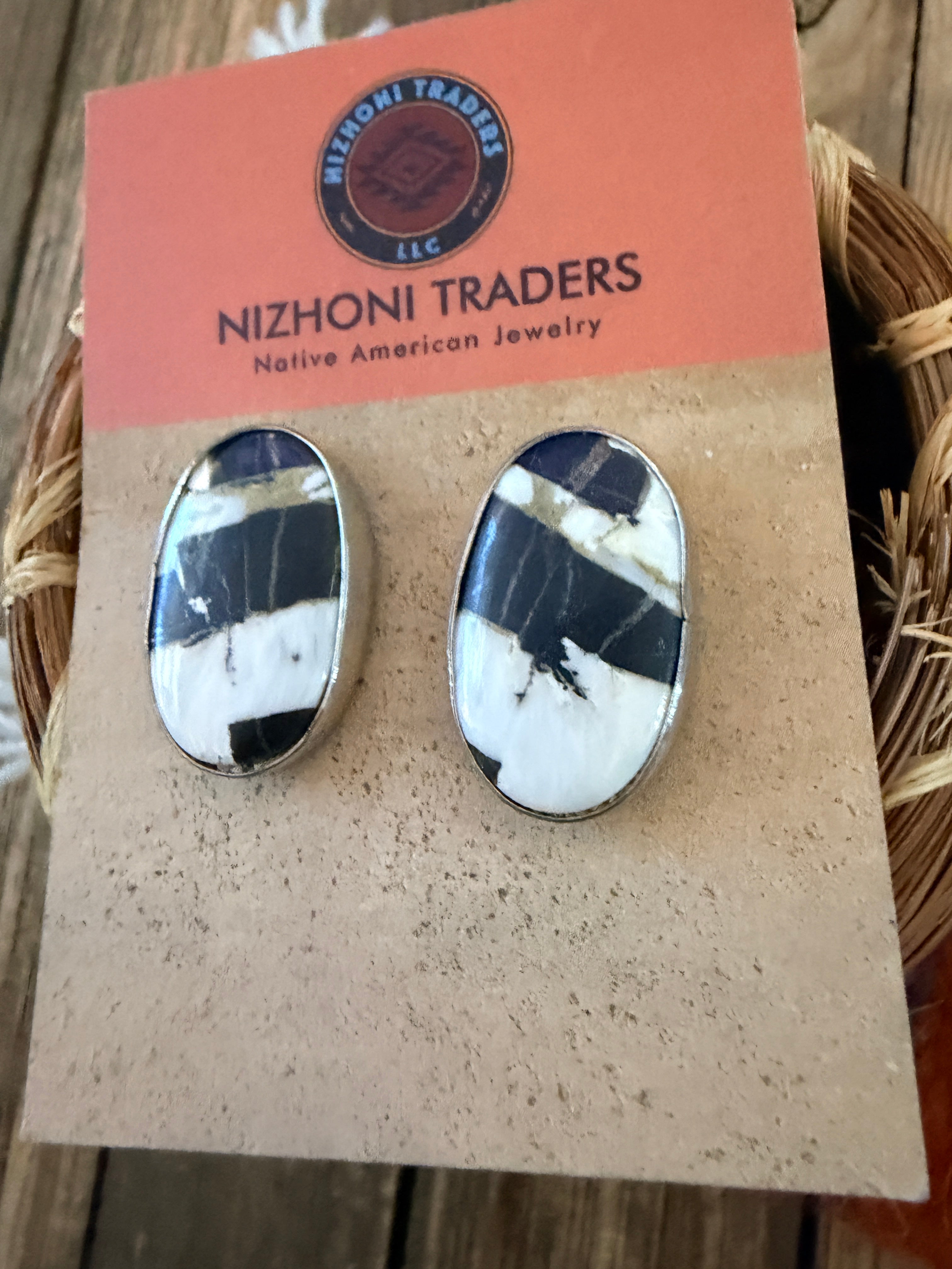 Handcrafted White Buffalo & Sterling Silver Post Earrings